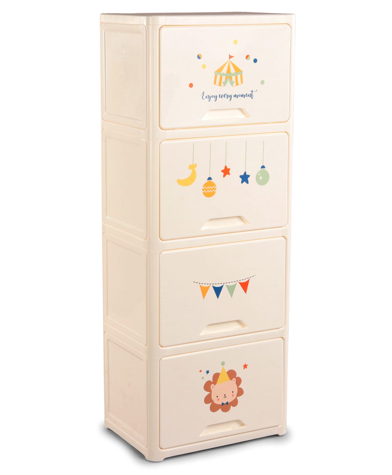 Babyhug 4 Layer Sun & Cloud Theme High Density Plastic Storage Cabinet for Kids - White| Multipurpose Organizer for Toys, Books & Clothes| Easy to Install| Easy Open Shelves| Nursery Organizer