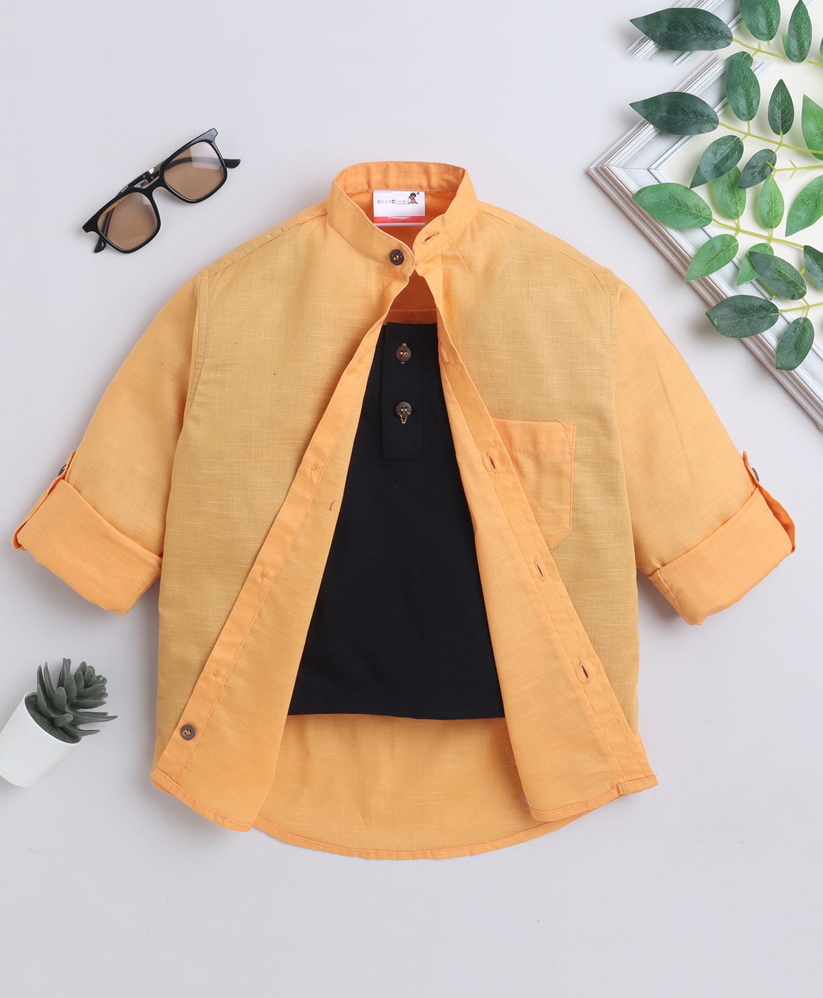 BAATCHEET Cotton Woven Full Sleeves Solid Shirt With Attached Tee - Lemon-image-43
