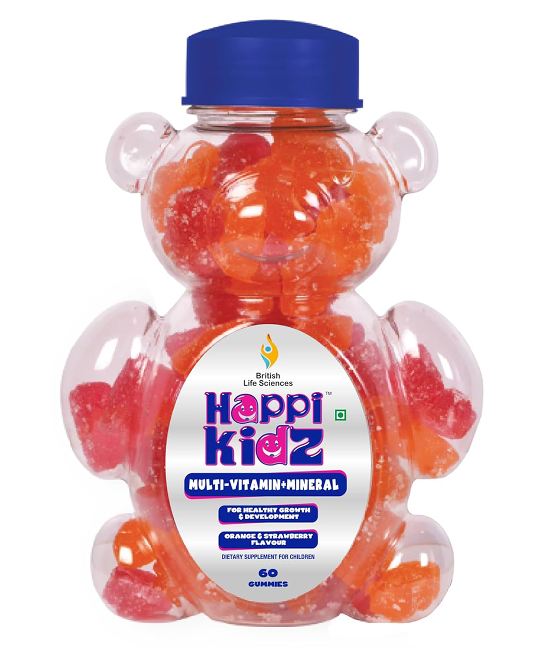 British Life Sciences Happi Kidz Multivitamin Gummies | 16 Essential Vitamins & Minerals |100% Natural | Vegetarian | Supports Immunity & Growth | Strawberry & Orange Flavour | 60 Count-image-47