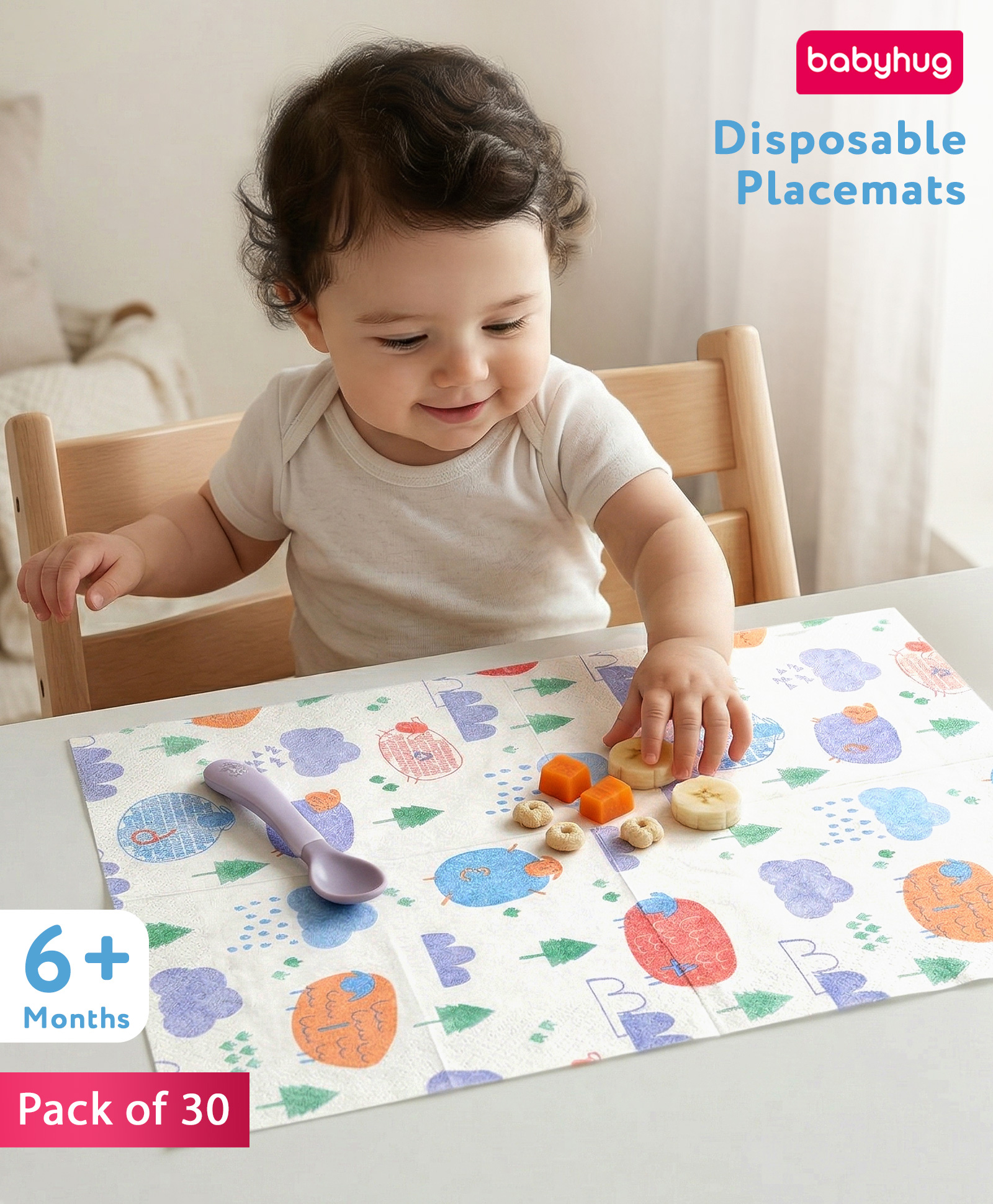 Babyhug Triple Layer Disposable Placemats Pack of 30| Leak Proof| Waterproof Multi-Layer Protection| Ideal for Travel & Outdoor| Hygienic Single Use| 6+ Months| Self Adhesive Patch-image-3