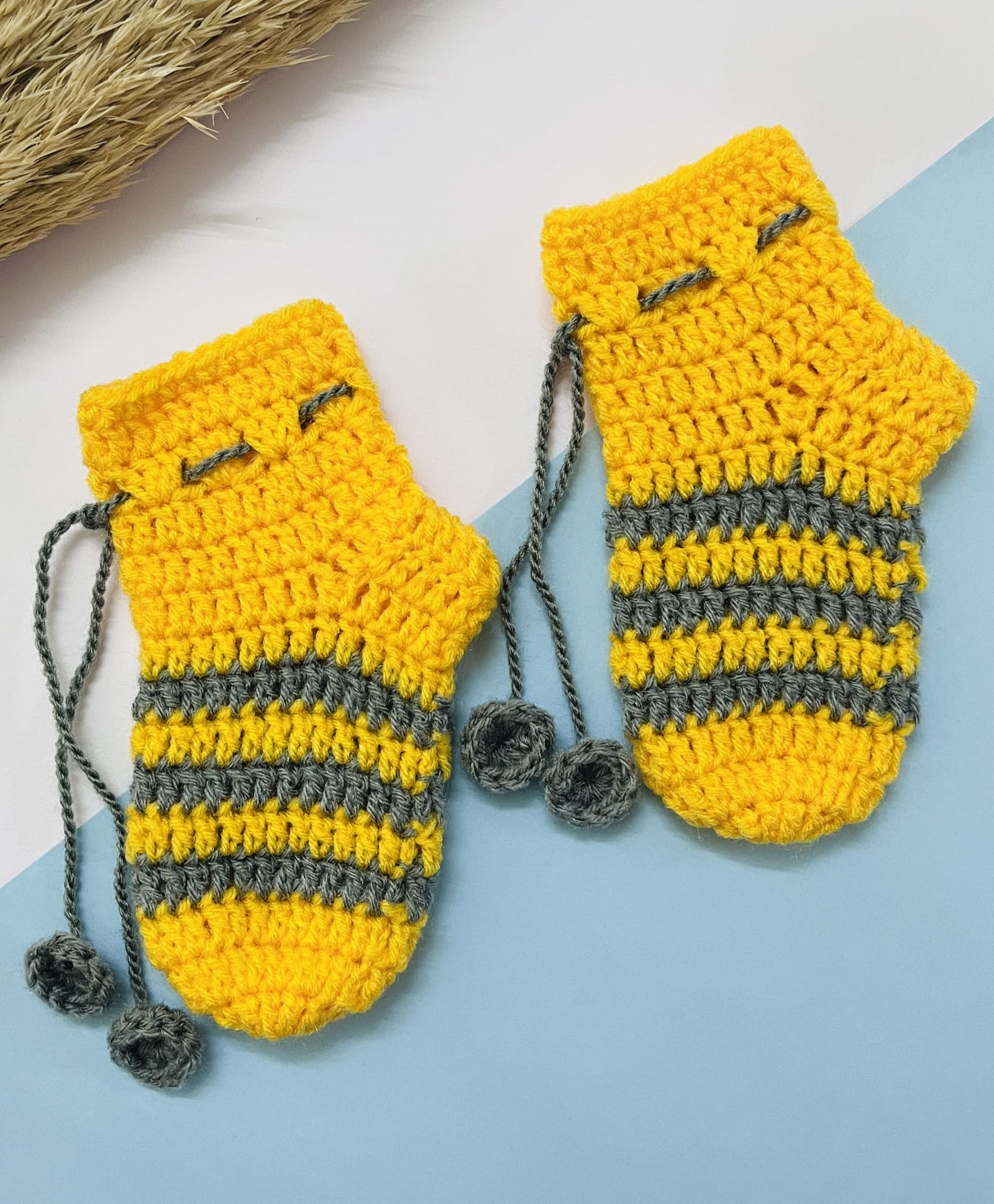 Little Peas Striped & Tassels Detailed Handmade Crochet Socks - Yellow & Grey-image-46