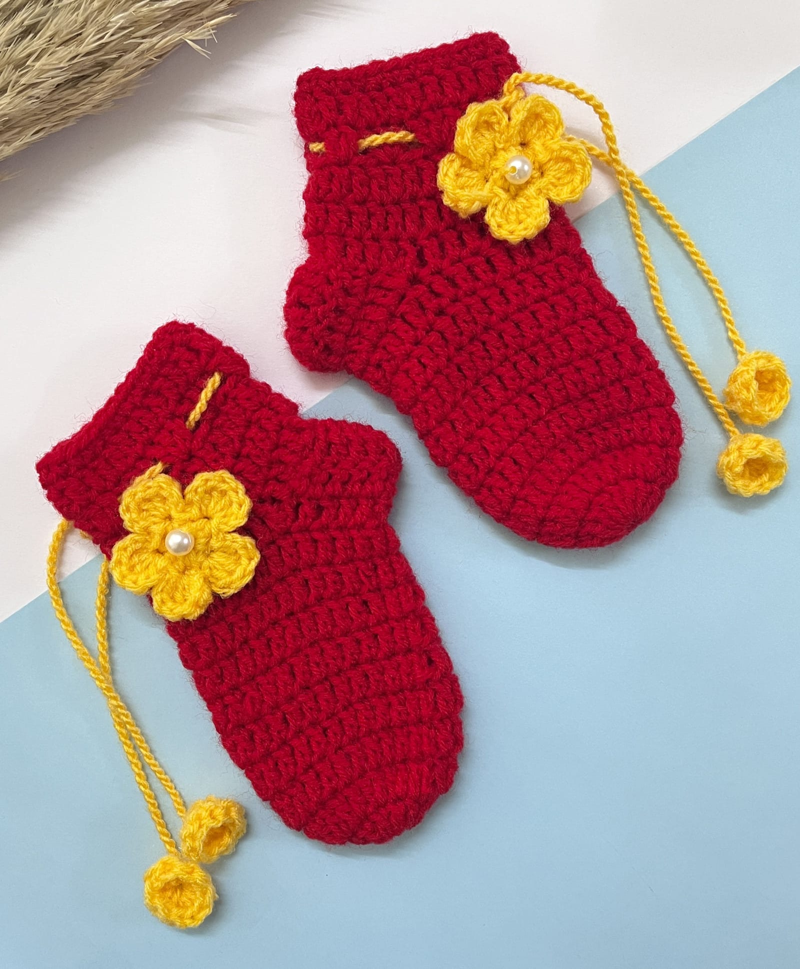 Little Peas Floral Embellished Handmade Crochet Socks - Red & Yellow-image-36