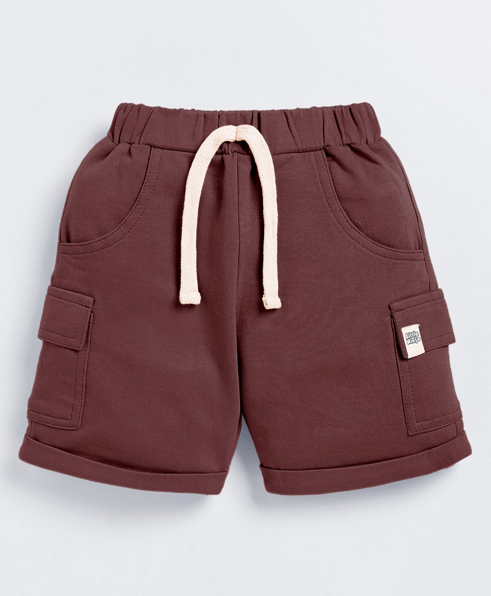 Little Ninja Cotton Knit Solid Cargo Shorts - Brown-picture-20