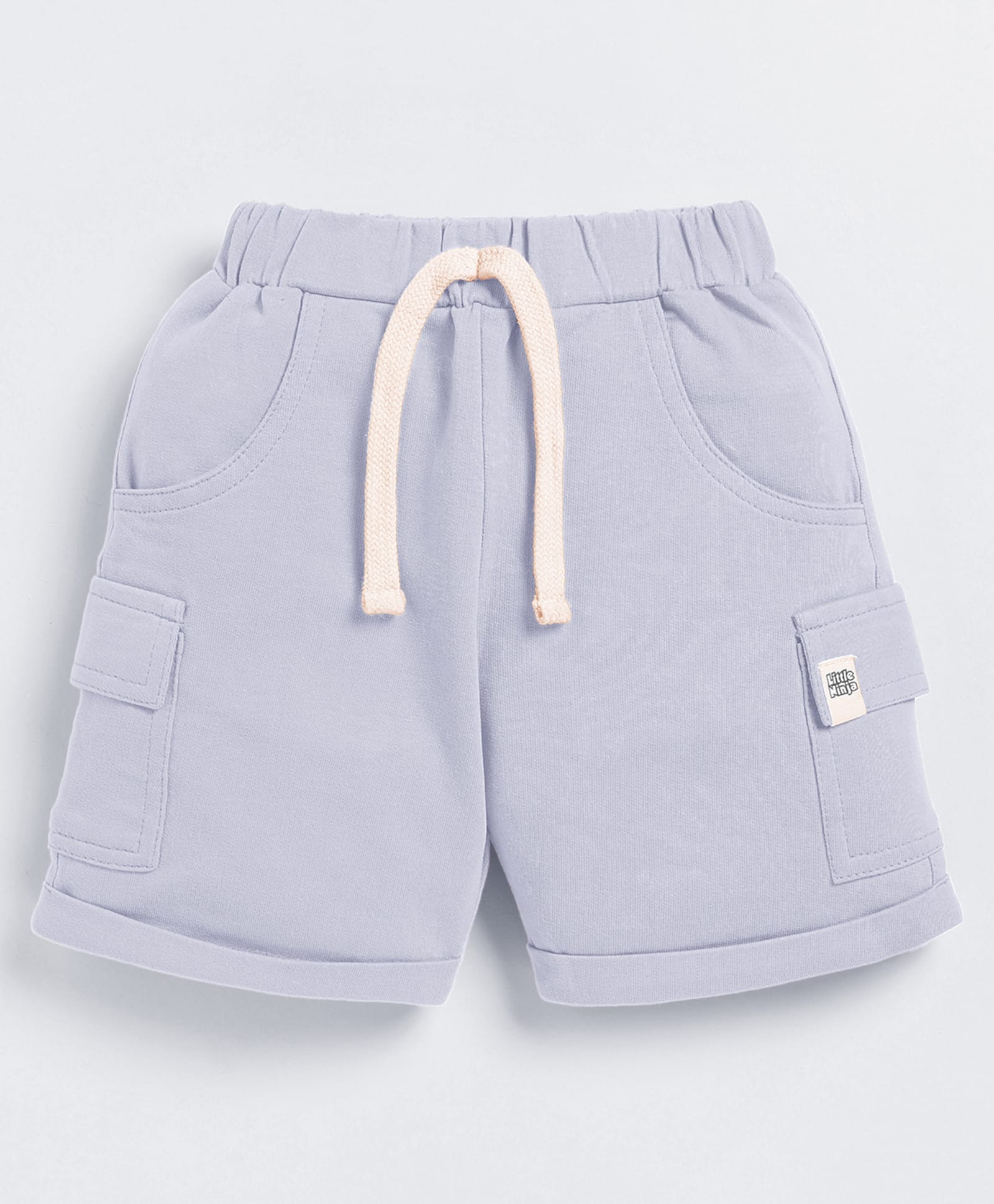 Little Ninja Cotton Knit Solid Cargo Shorts - Grey-picture-21