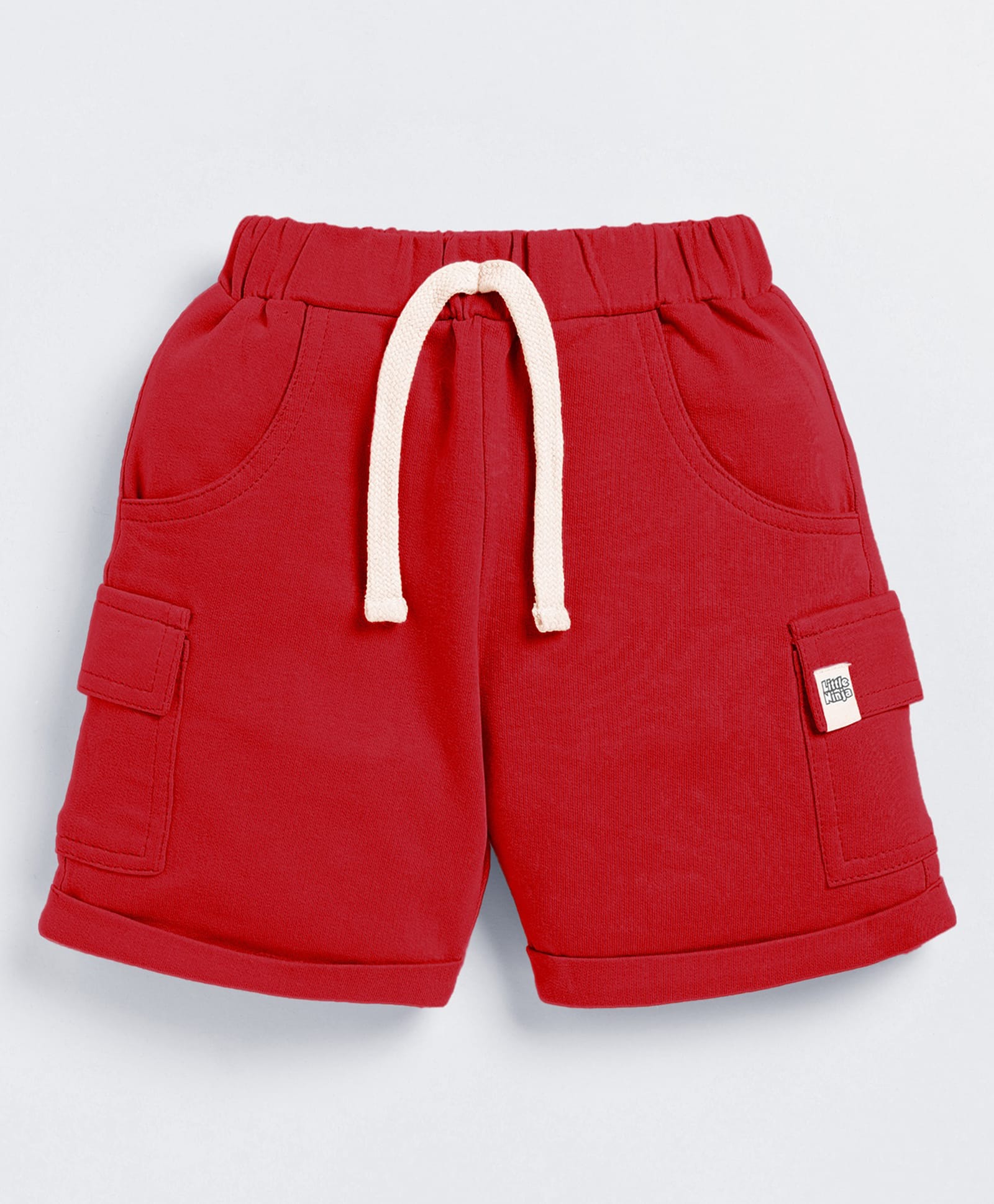 Little Ninja Cotton Knit Solid Cargo Shorts - Red-picture-21