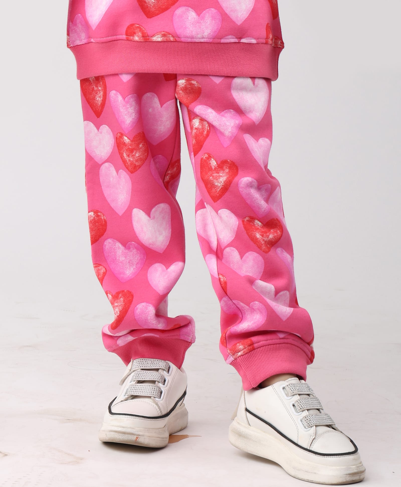 Anthrilo Fleece Knit Hearts Printed Winter Joggers - Pink-picture-16
