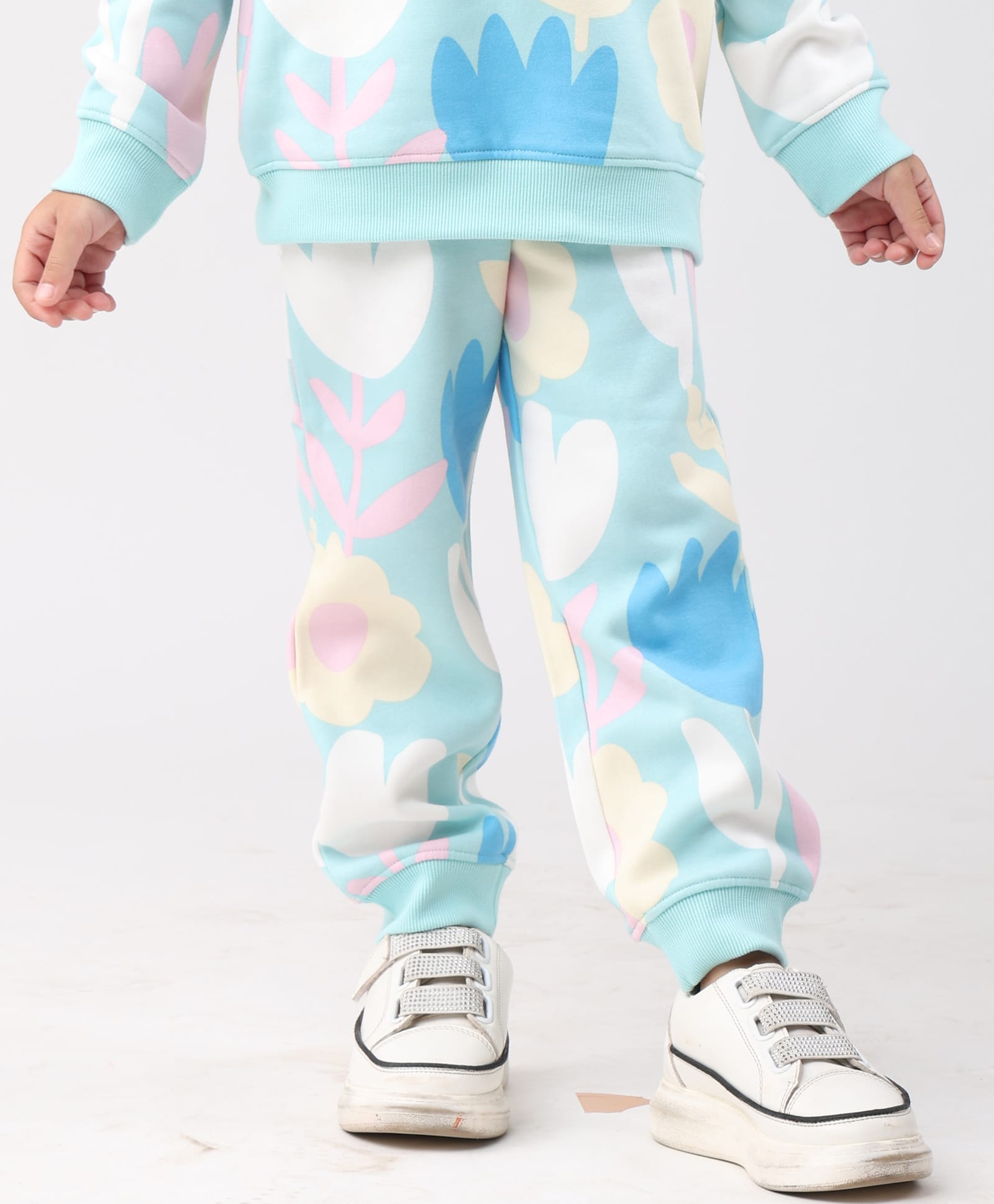 Anthrilo Fleece Knit Floral Printed Winter Joggers - Aqua-picture-14