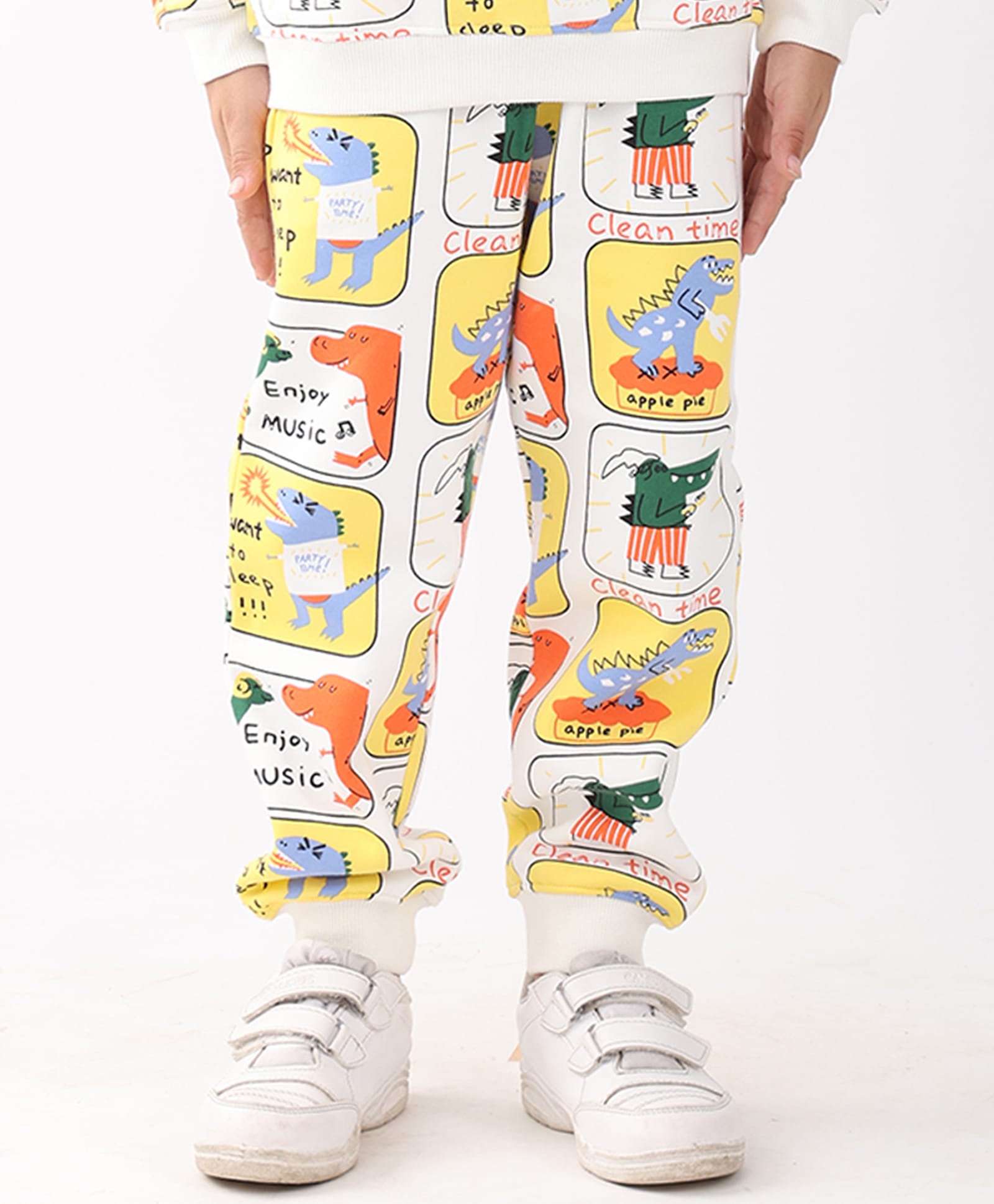 Anthrilo Fleece Knit Dinosaur Stamp Printed Winter Joggers - Off White-picture-26