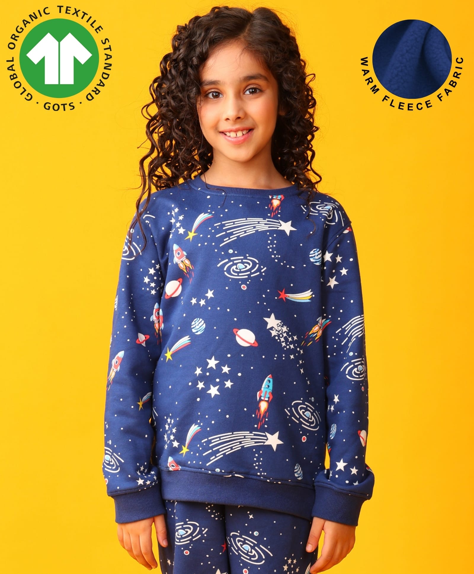Anthrilo Fleece Knit Full Sleeves Space Theme Printed Light Winter Sweatshirt - Blue-picture-23
