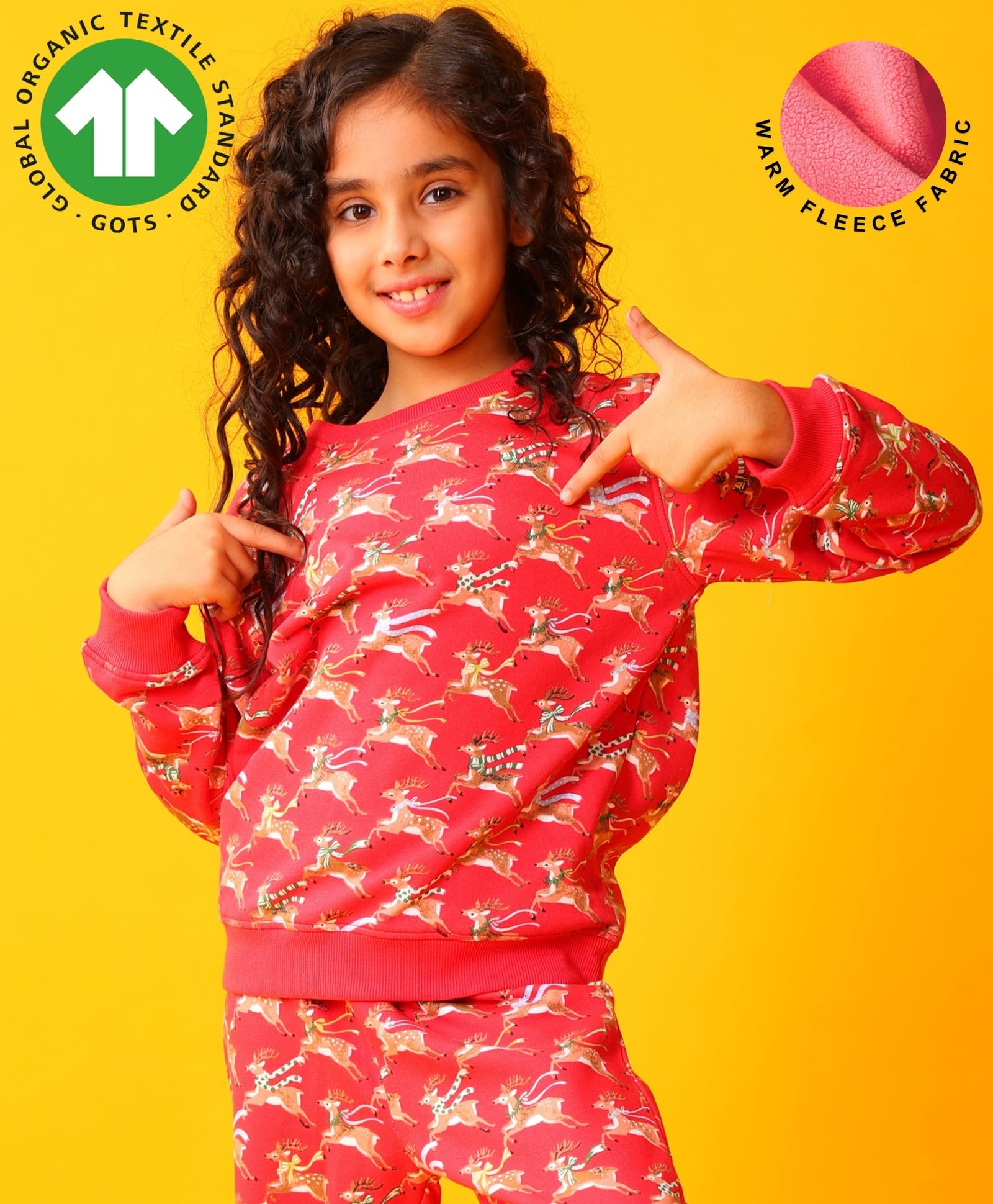 Anthrilo Christmas Theme Fleece Knit Full Sleeves Reindeer Printed Light Winter Sweatshirt - Red-picture-11