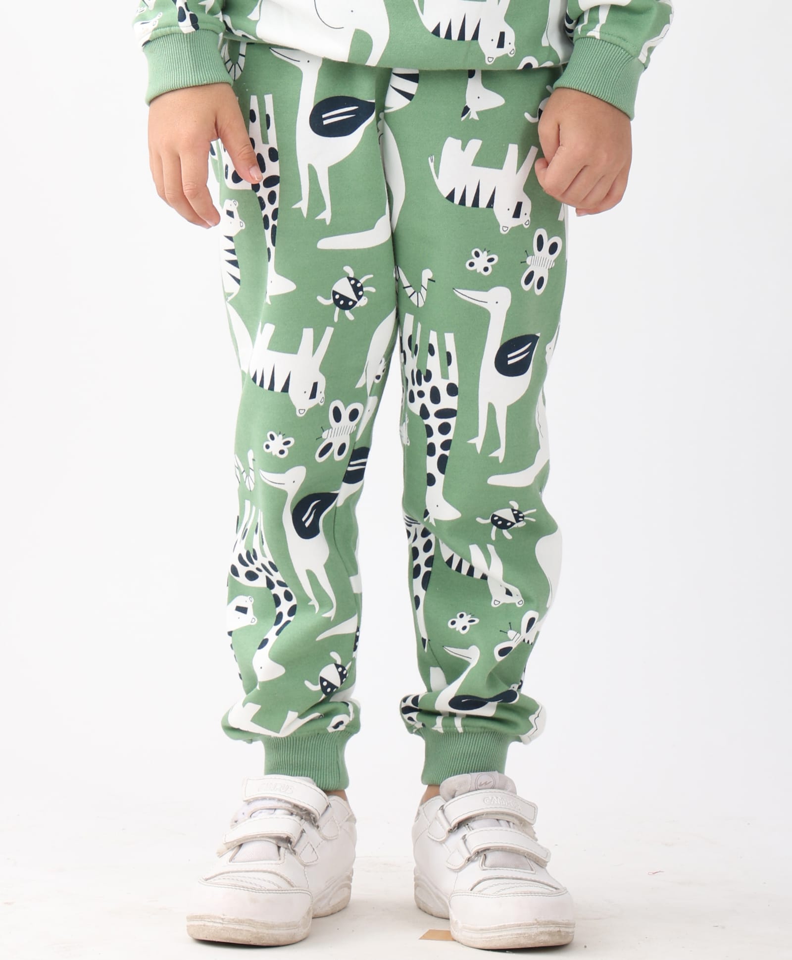 Anthrilo Fleece Knit Animal Printed Joggers - Green-picture-12
