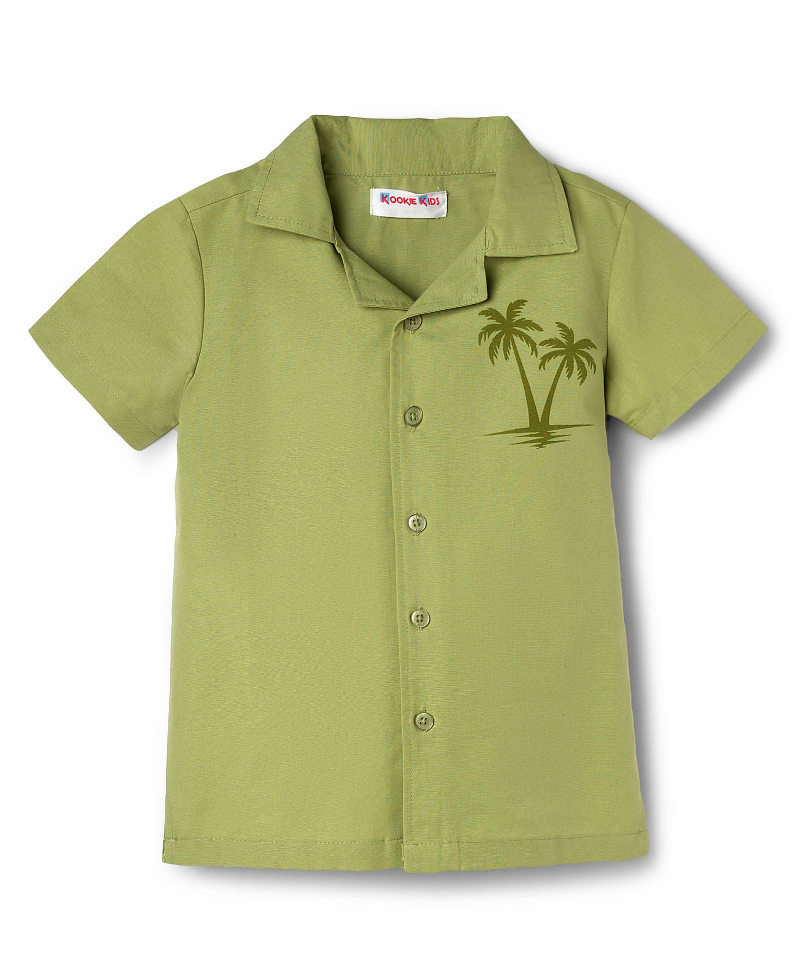 kookie kids india Kookie Kids Cotton Woven Half Sleeves Shirt With Tree Print - Light Green-picture-14