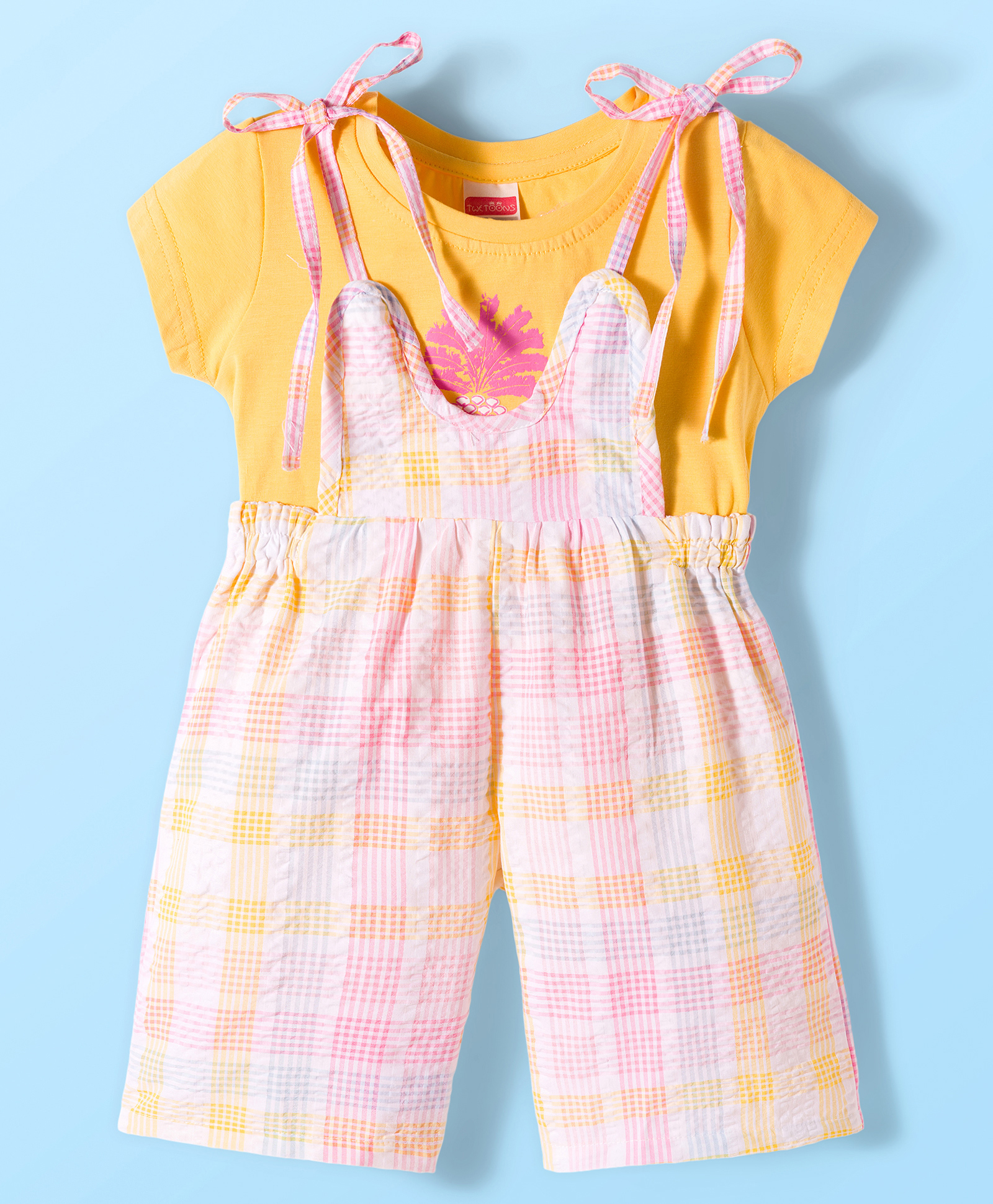 Twetoons Woven Striped Jumpsuit & Half Sleeves Inner Tee With Pineapple Print - Green-image-45
