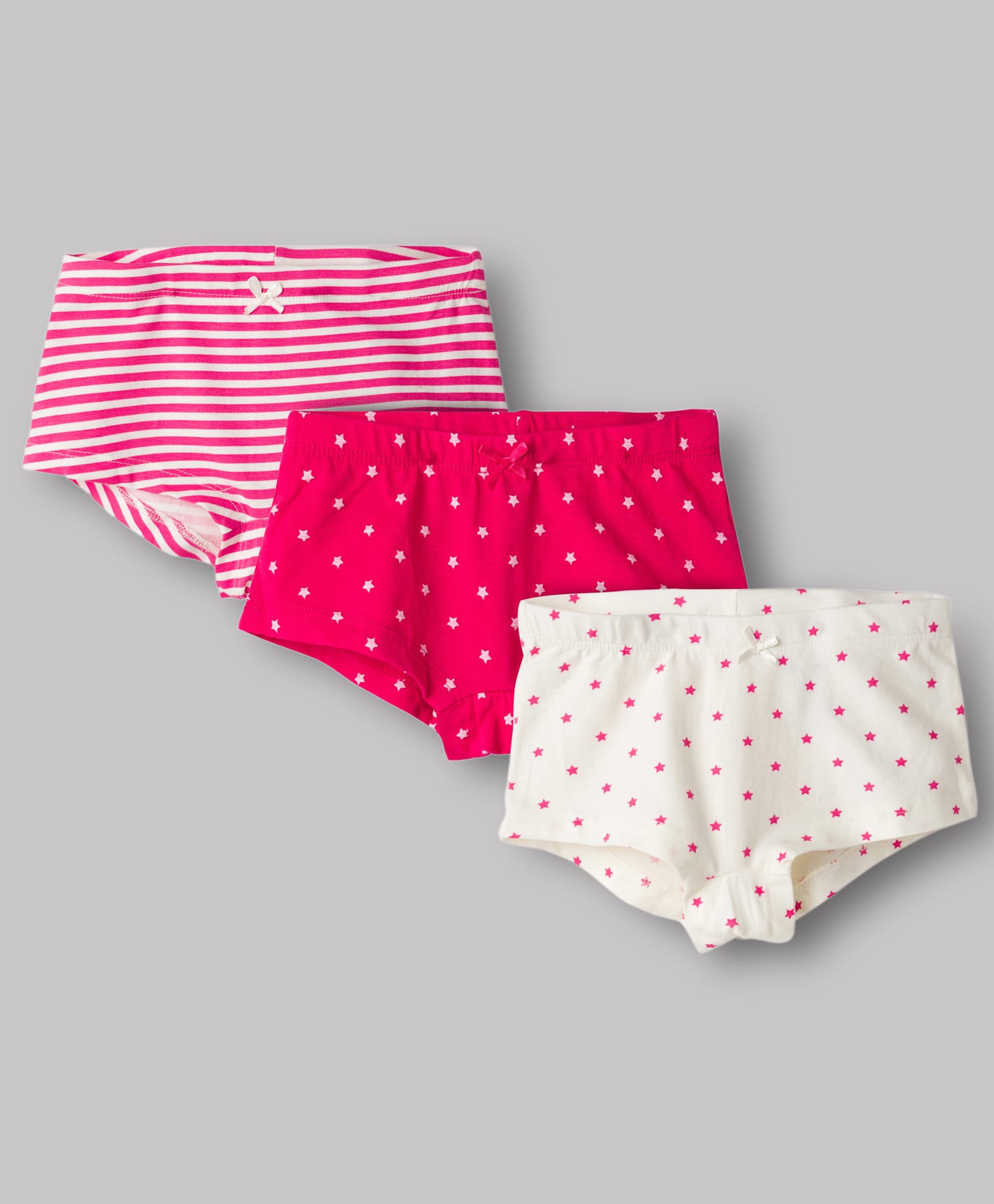 Pine Kids Cotton Knit Star Printed & Striped Panties Pack Of 3 - Multicolour