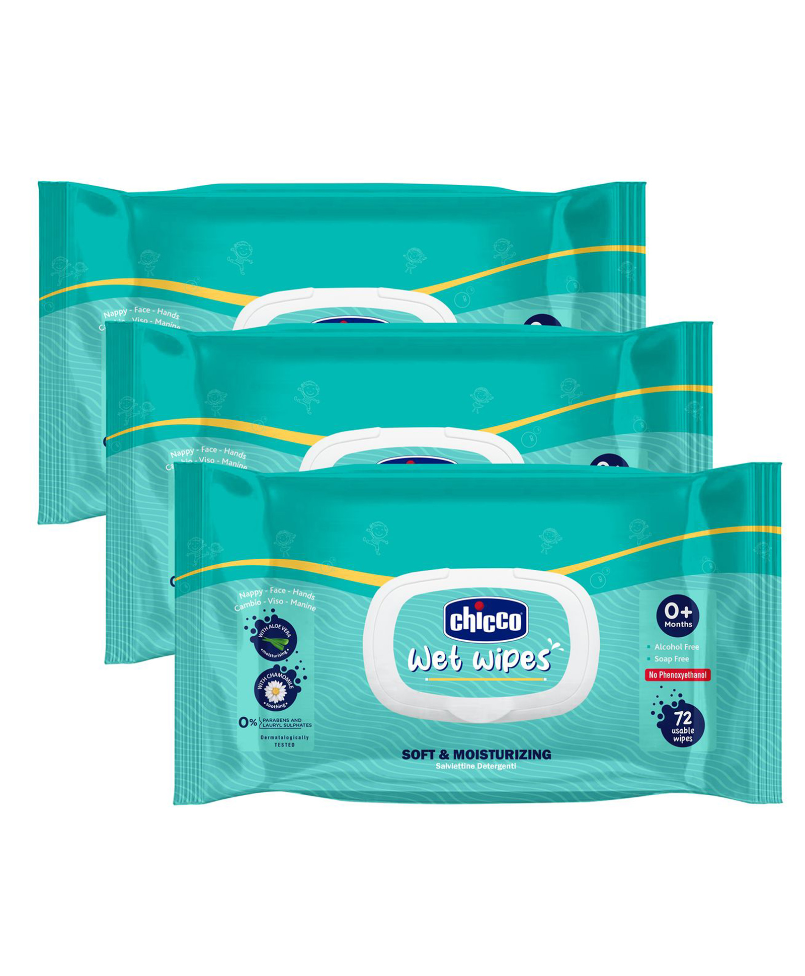 Chicco Wet Wipes Flip Top 216 Pcs (72Pc x 3 Packs)-image-1
