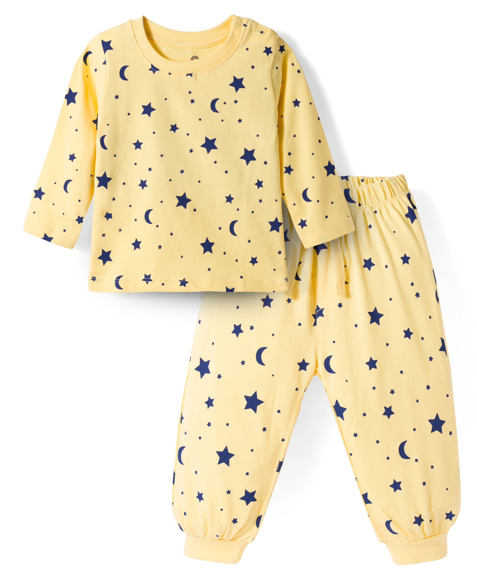 Doodle Poodle 100% Cotton Knit Full Sleeves T-Shirt & Pyjama Co-ord Night Suit With Star Print - Yellow-picture-22