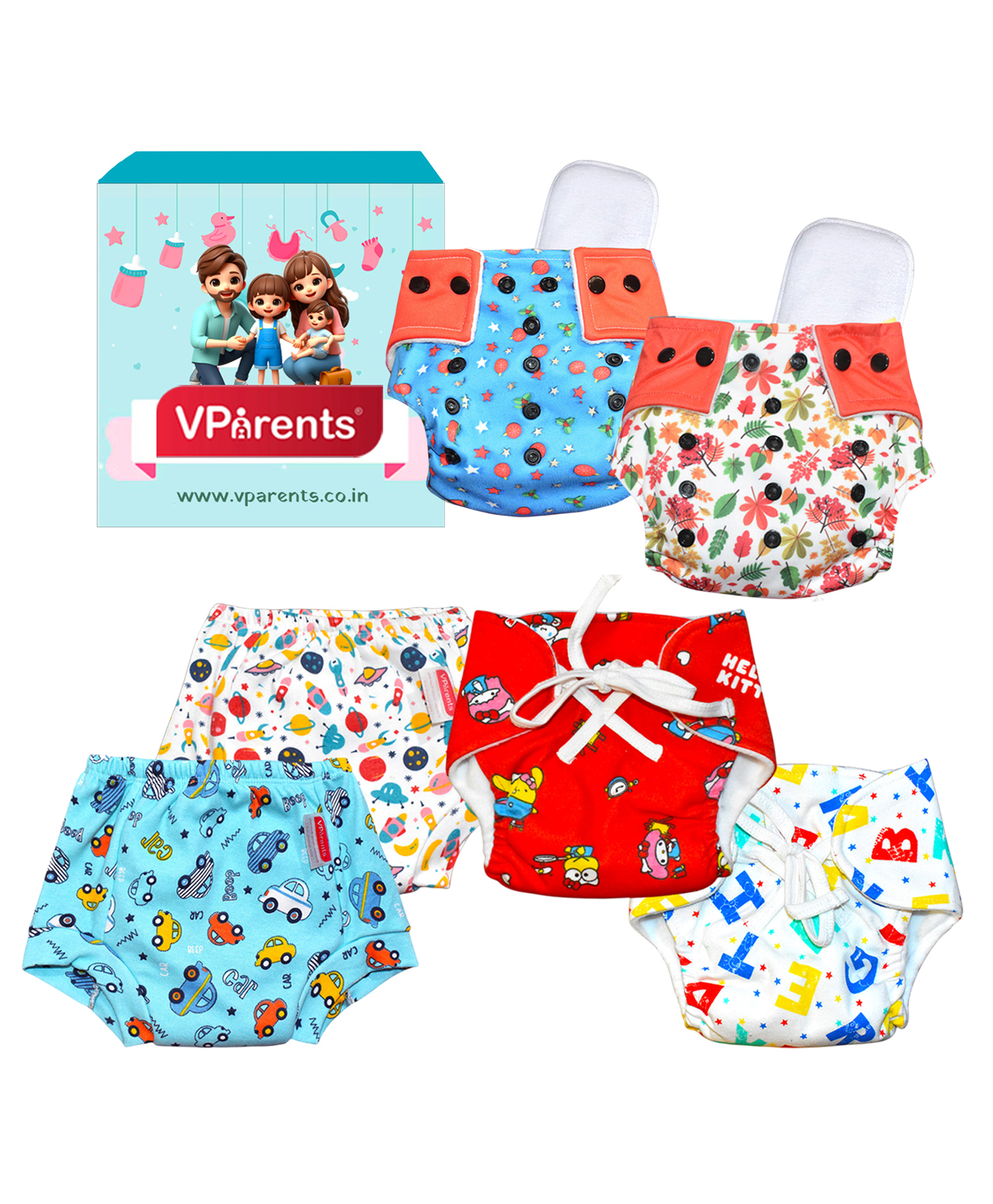 VParents 6 in 1 Combo of Padded Underwear Nappies and Cloth Diaper with insert-picture-26