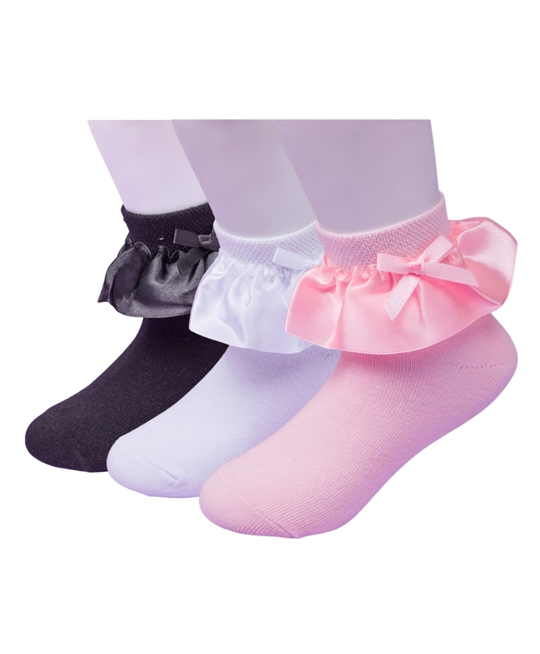 Neska Moda Cotton Elastane Pack Of 3 Frill Detailed Socks - White Black & Pink-picture-32