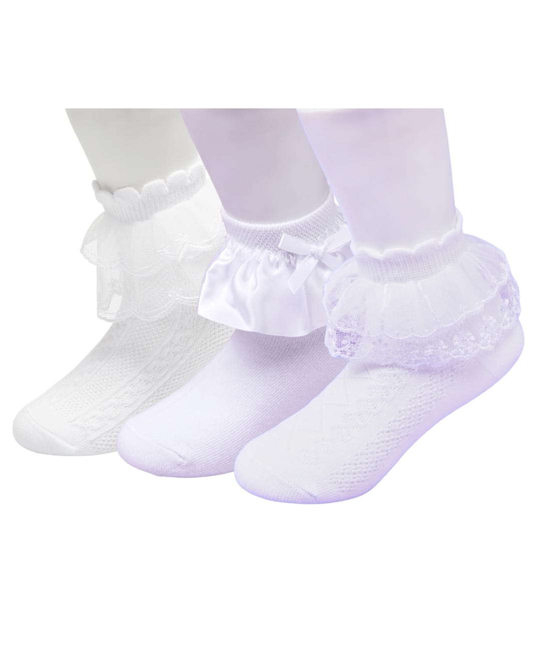Neska Moda Cotton Elastane Pack Of 3 Frill Detailed Socks - White-image-8
