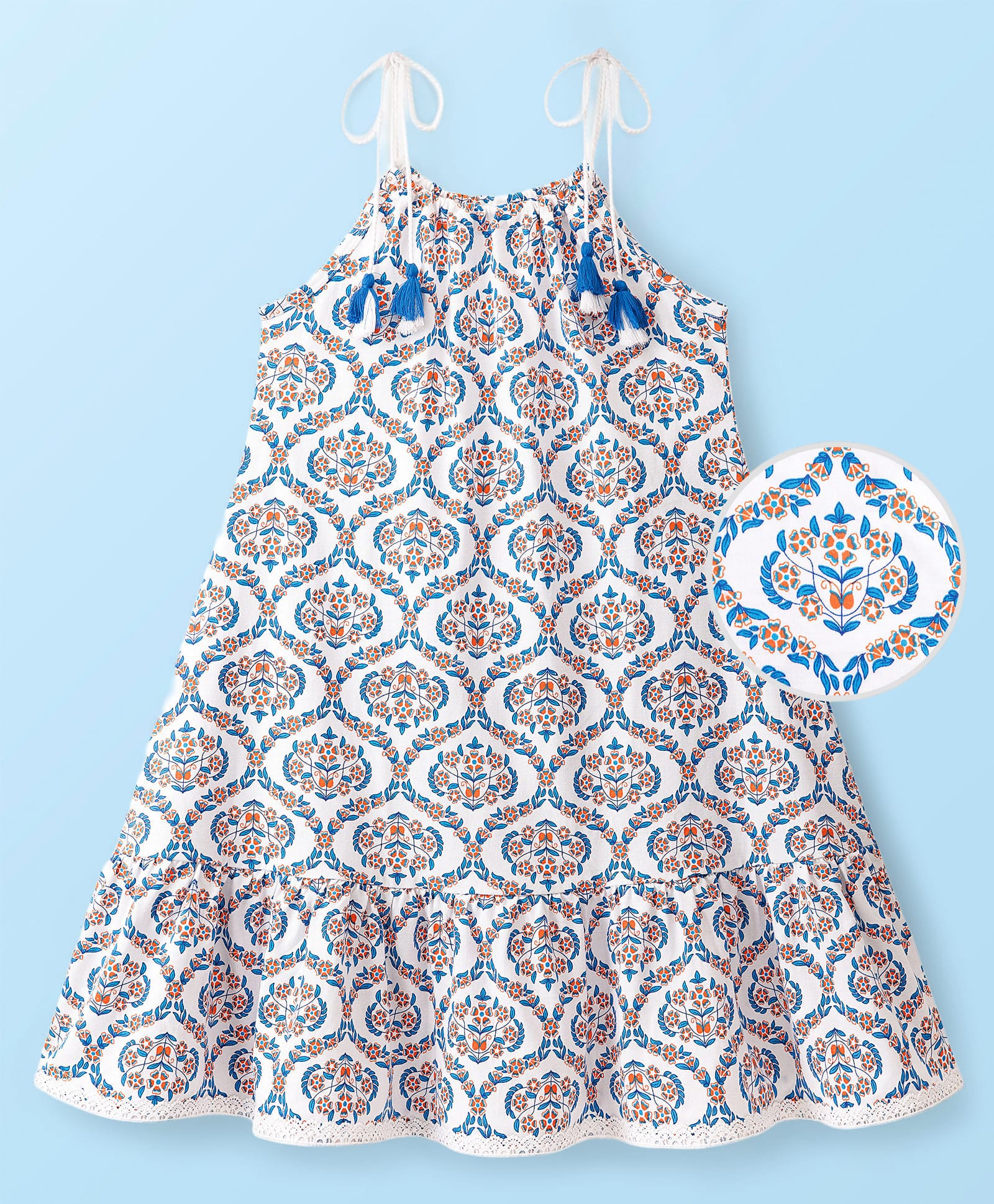 EARTHY TOUCH Single Jersey Knit Sleeveless Ethnic Dress with Floral Print - White-image-37