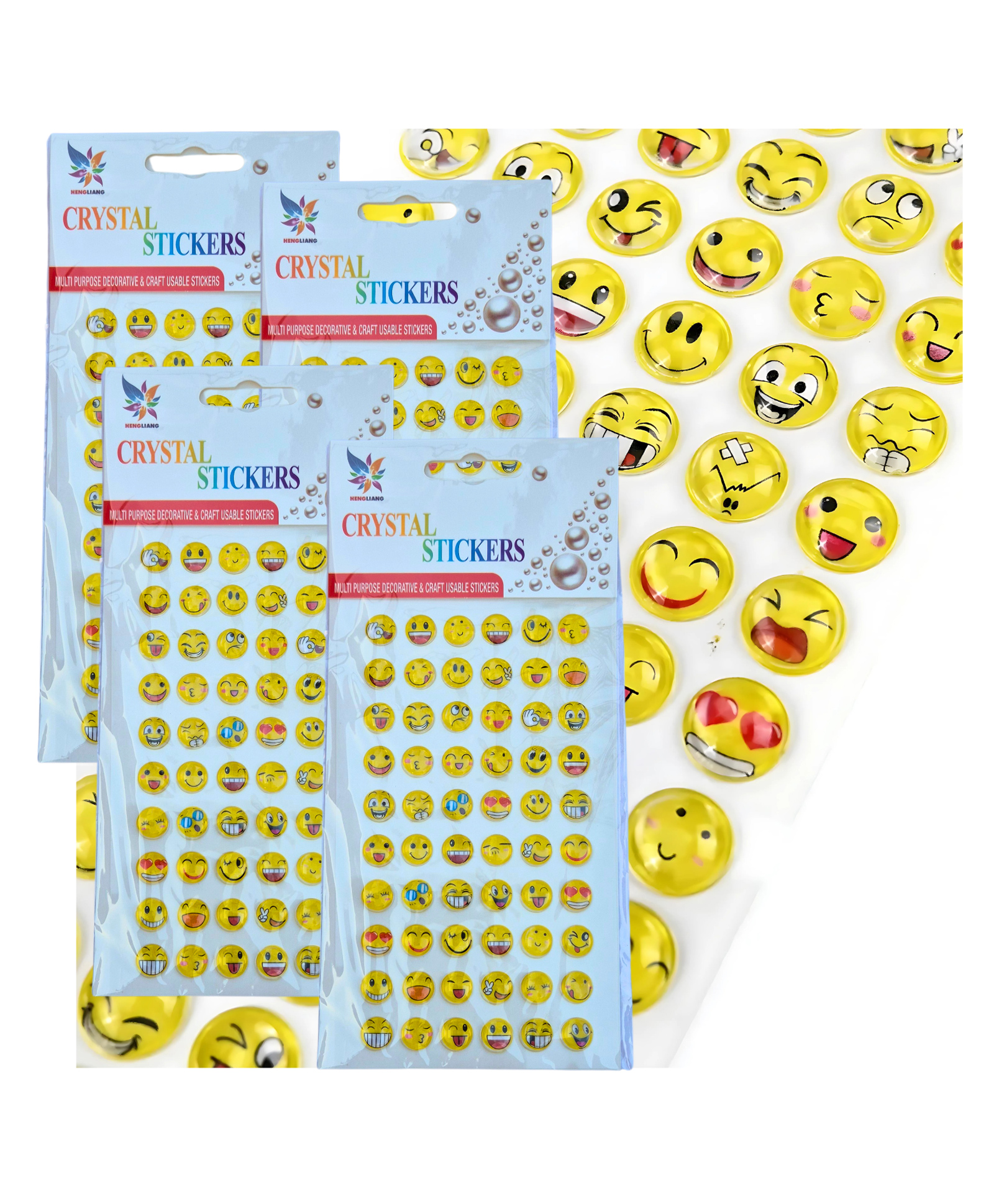 IncyWincy Emoji Crystal Stickers for Kids Smiley Face Cute Decorative Stickers for Crafts, Planners, Journals & Birthday Return Gifts (Pack of 4 Sheets, 20cm x 8.5cm, 60 Stickers Each)-image-42