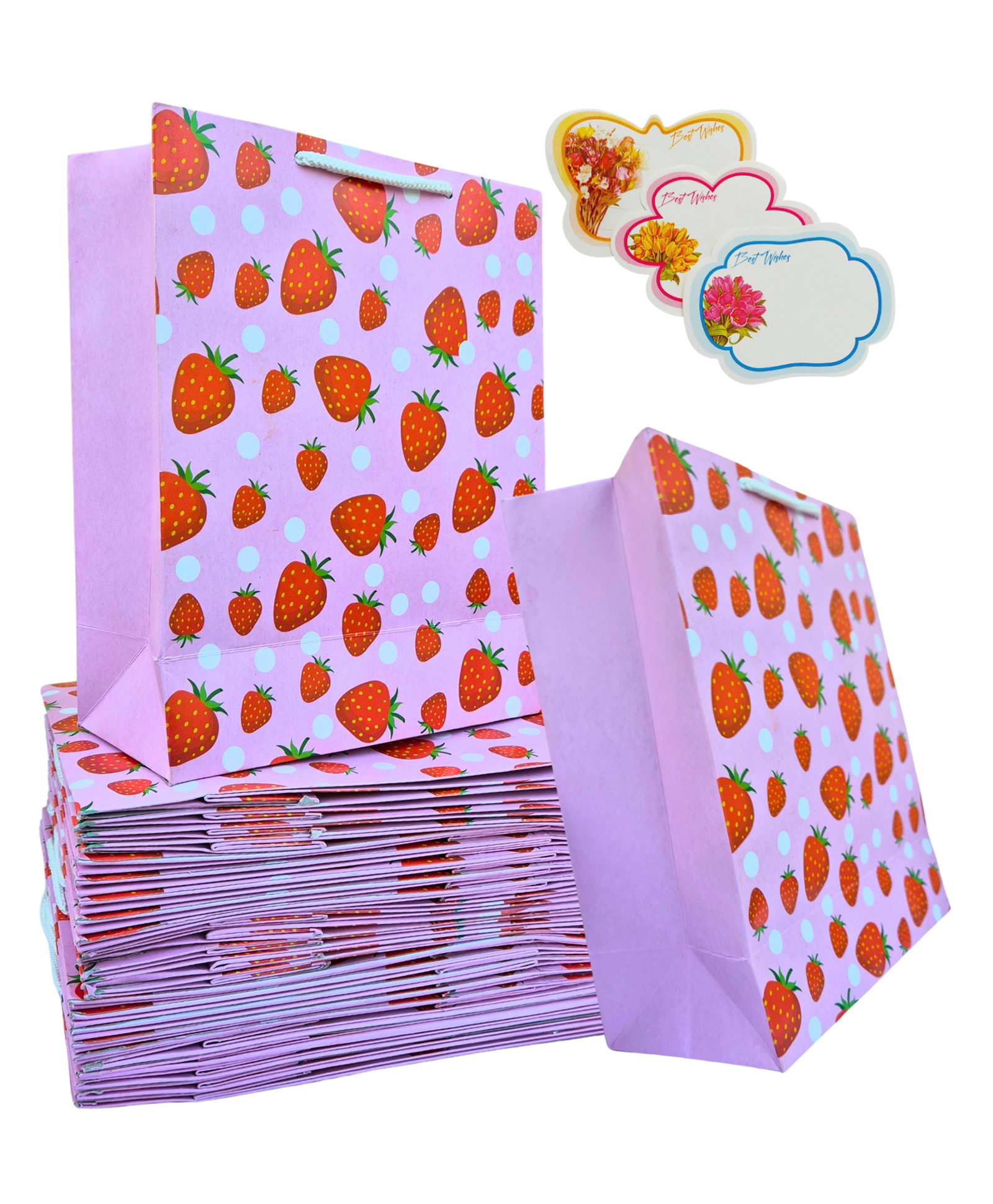 IncyWincy Strawberry Print Paper Gift Bags (Pack of 10) for Kids Birthday Party Favors, Eco-friendly, colorful and durable ( 25cm x 20cm x 10cm)-image-47