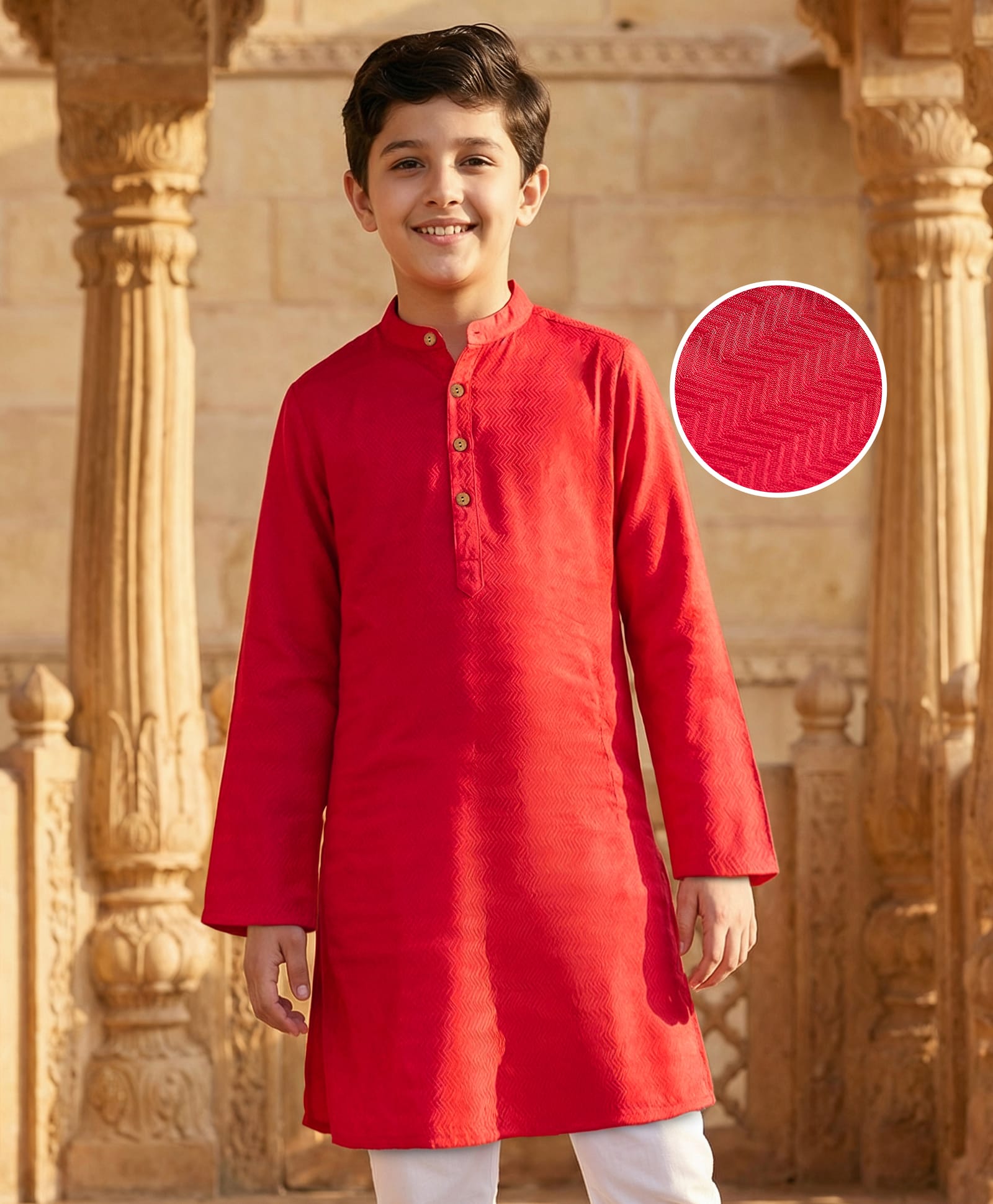 Pine Kids Cotton Woven Full Sleeves Solid Kurta - Red-image-44