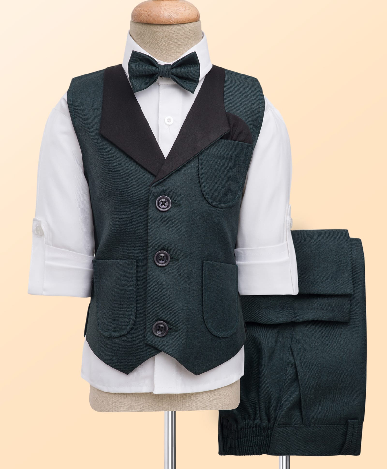Rikidoos Full Sleeves Solid 3 Piece Suit Set With Bow - Sea Green & White-picture-36