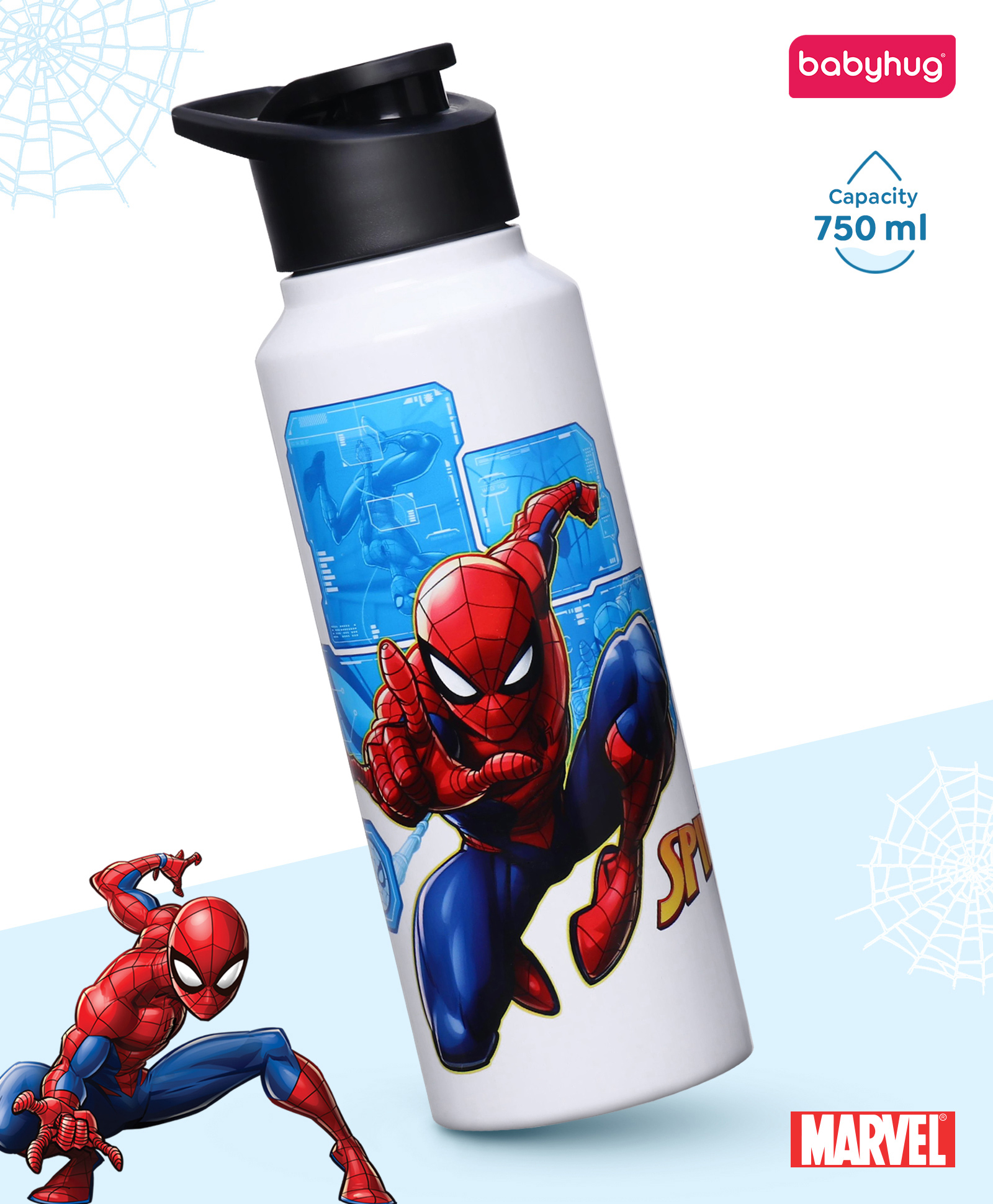 Babyhug Marvel Spiderman Stainless Steel Water Bottle - 750ml| Leak Resistant| BPA Free| Rust Proof| Gifting for School Going Boys & Girls| Convenient Flip Cap| Ideal for Home and Outside Use-picture-38