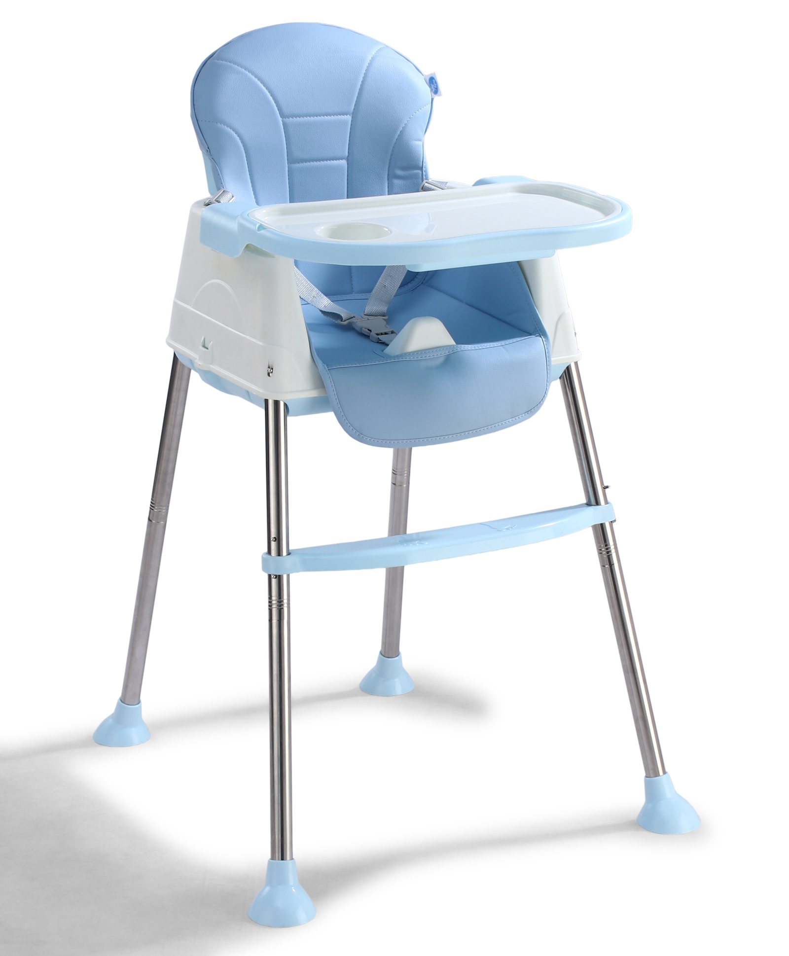 3-in-1 Convertible Baby High Chair - Blue| High Chair, Feeding Chair & Booster Chair| Adjustable Double Food Tray| Removable PU Leather Seat| Safety Harness| Removable Footrest