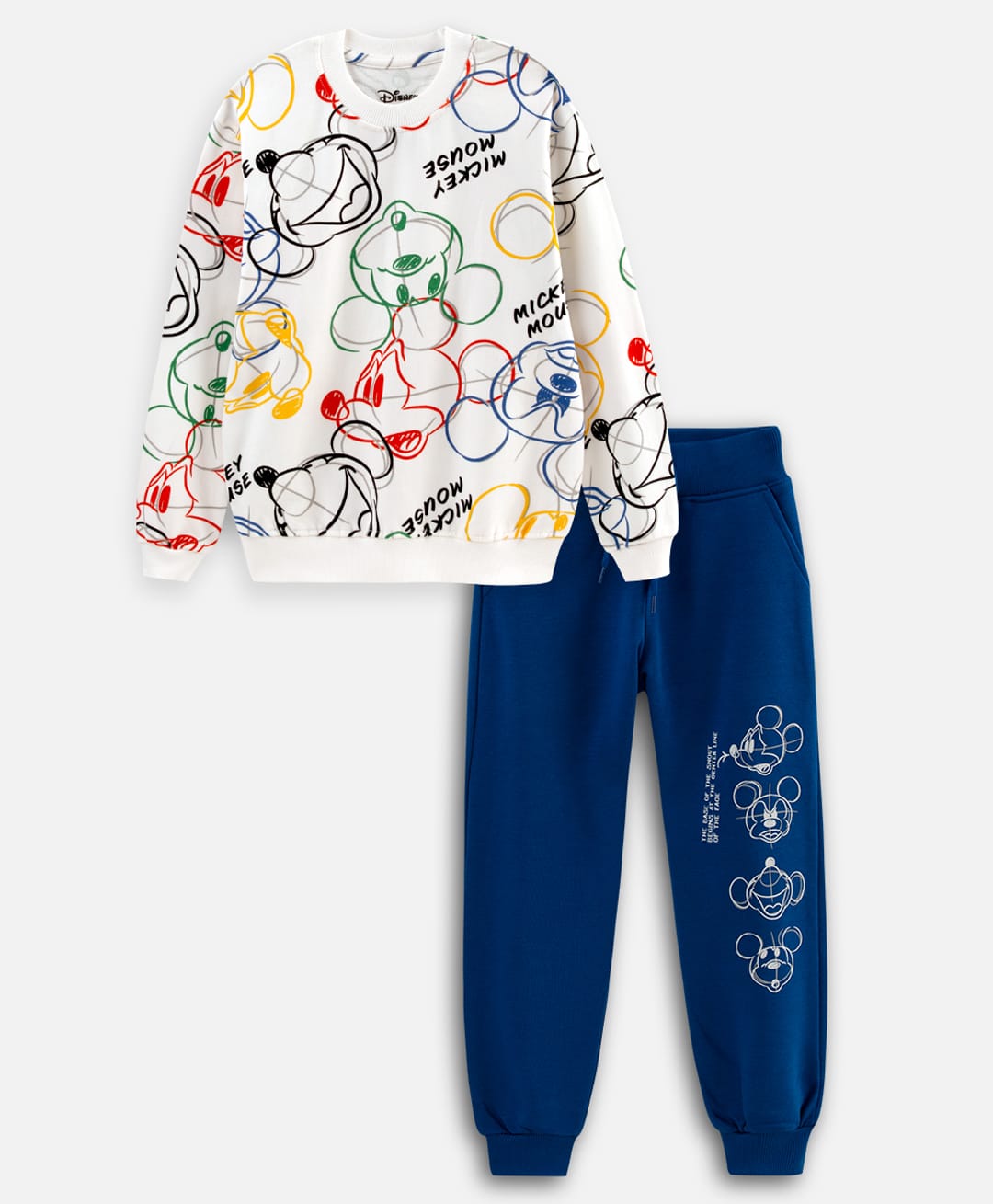 Nap Chief Cotton Knit Disney Featuring Full Sleeves Mickey Mouse Printed Light Winter Sweatshirt & Joggers Set - Off White-picture-18
