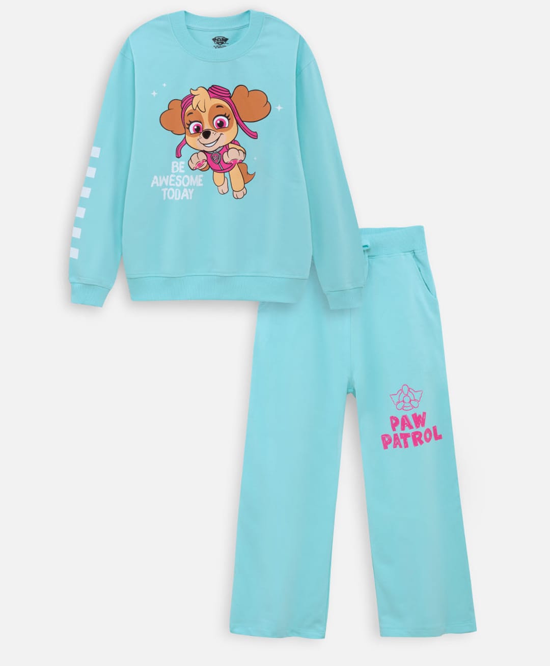 Nap Chief Pure Cotton Paw Patrol Full Sleeves Character Printed Light Winter Sweatshirt & Trousers Set - Light Blue-image-40