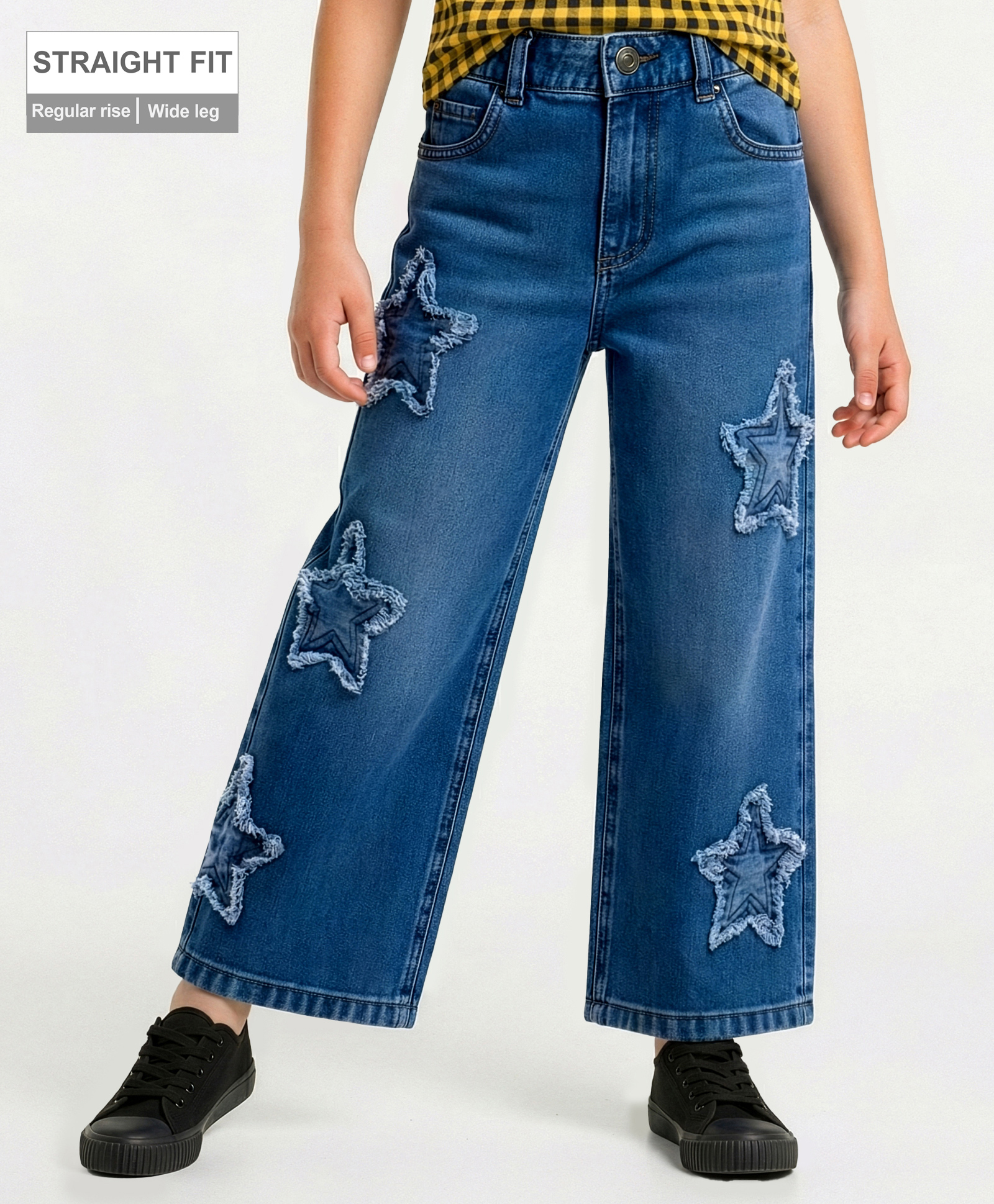 arias by lara dutta Arias Cotton Woven Full Length Stretchable Dark Washed Jeans With Star Applique - Navy Blue-picture-16