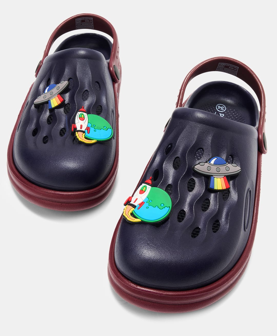 Pantaloons Junior Colour Blocked Space Theme Applique Detailed Perforated Slingback Clogs - Navy Blue-picture-40