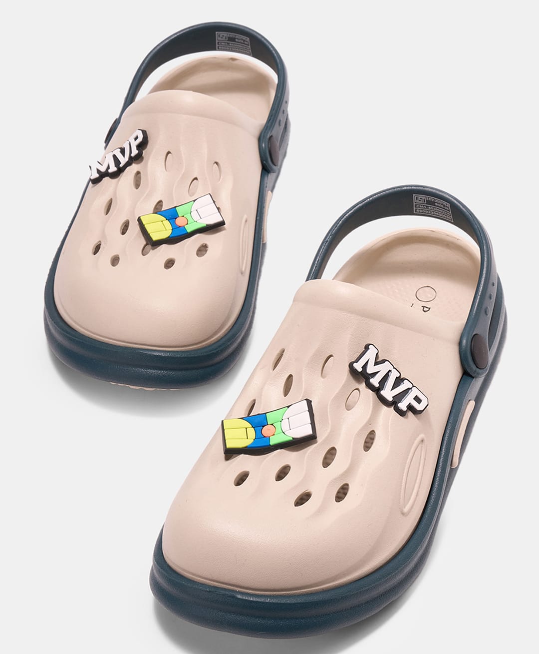 Pantaloons Junior Colour Blocked MVP Text Applique Detailed Perforated Slingback Clogs - Beige-picture-34