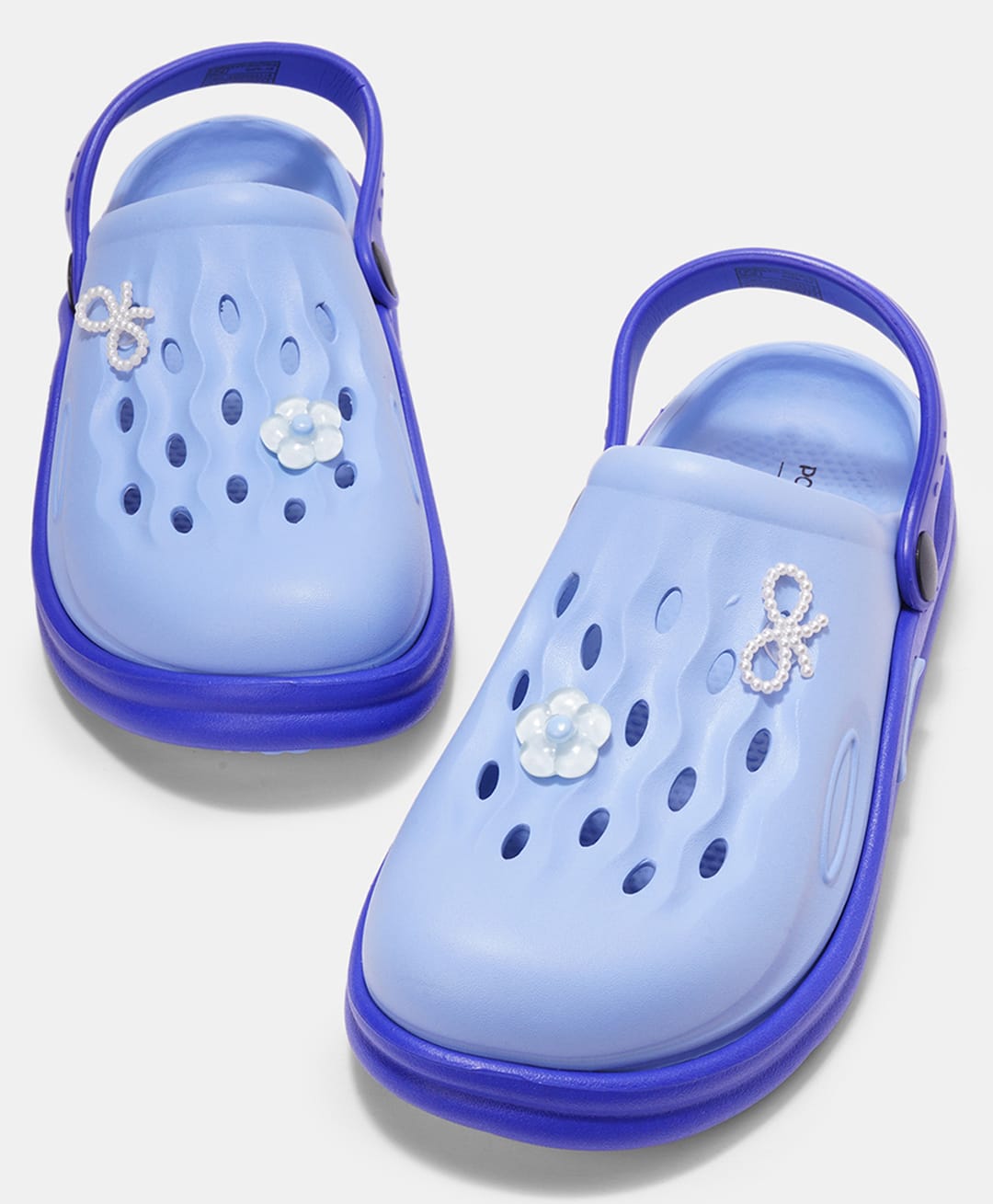 Pantaloons Junior Colour Blocked Bow & Floral Applique Detailed Perforated Slingback Clogs - Blue-image-30
