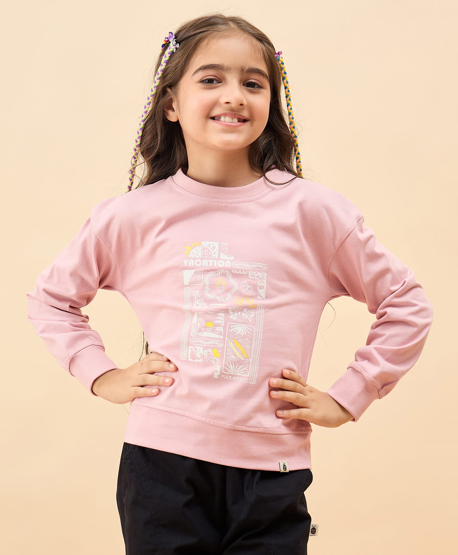 StyloBug Cotton Knit Full Sleeves Tropical Theme Printed Light Winter Sweatshirt - Pink-picture-14