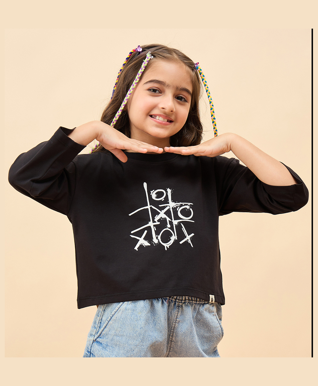 StyloBug Cotton Knit Full Sleeves Tictactoe Printed Light Winter Sweatshirt - Black-picture-16
