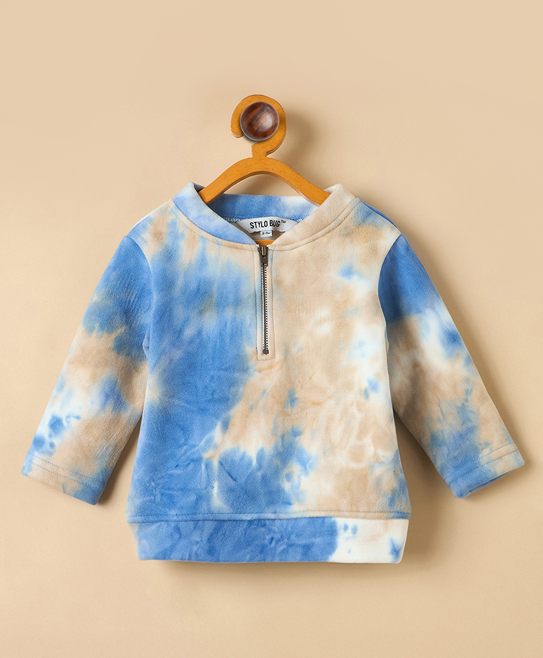 StyloBug Fleece Knit Full Sleeves Tie & Dye Light Winter High Neck Sweatshirt - Blue-picture-19
