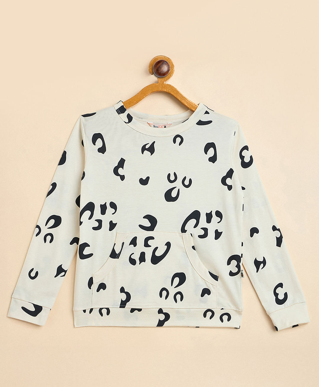 StyloBug Cotton Full Sleeves Leopard Spots Printed Light Winter Sweatshirt - Off White-picture-10