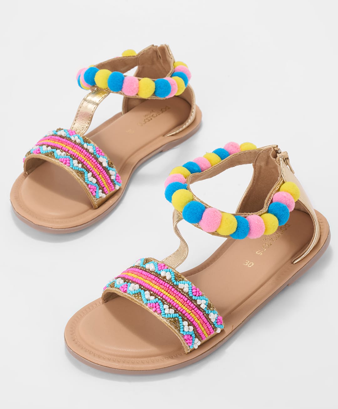 Pantaloons Junior Beads & Pom Pom Embellished Zipper Closure Sandals - Multi Colour-picture-18