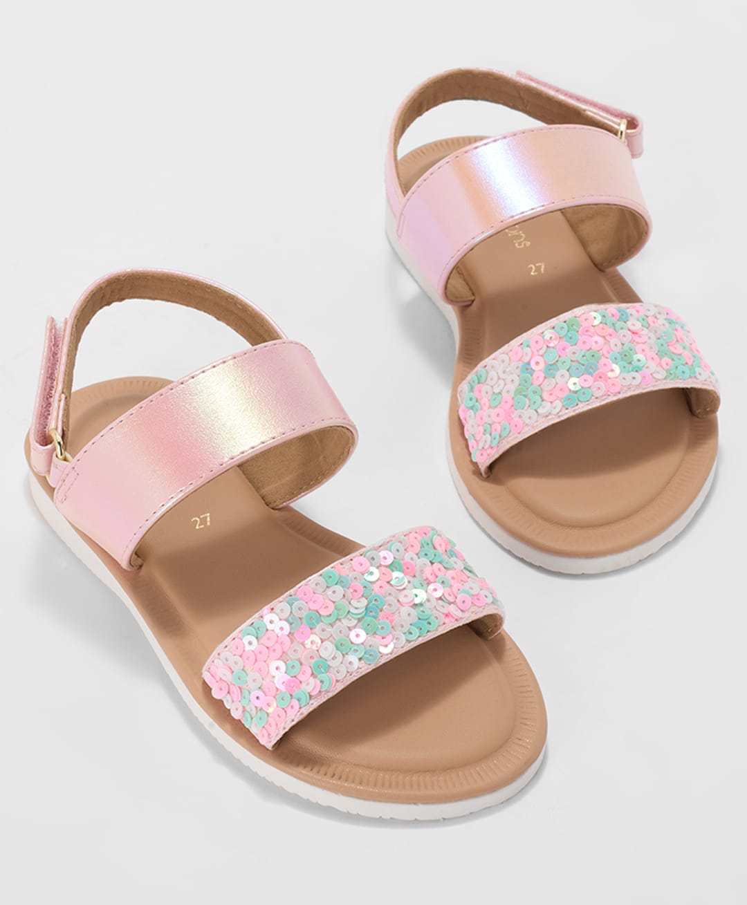 Pantaloons Junior Sequins Embellished Velcro Closure Sandals - Pink-picture-39