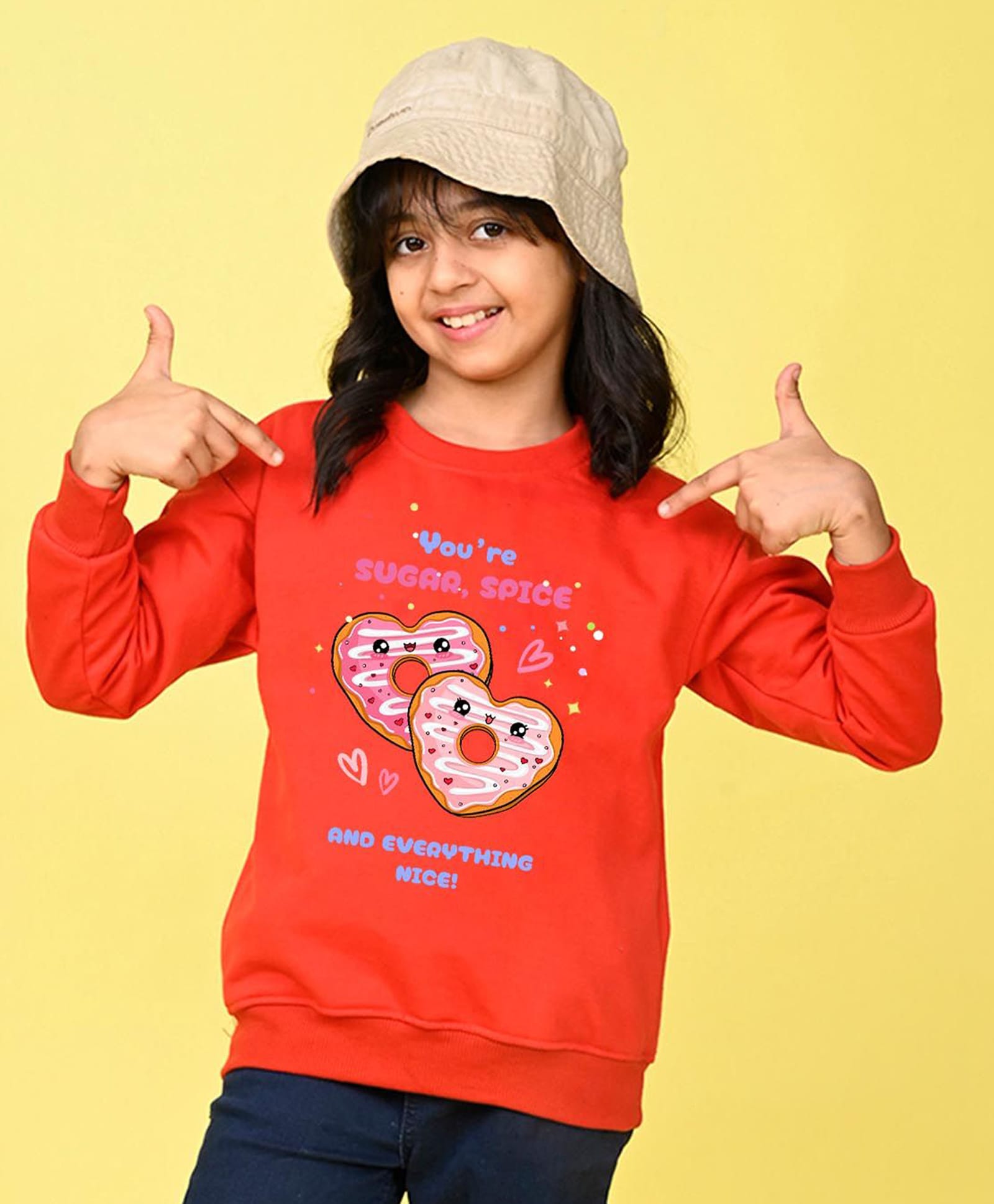 NUSYL Fleece Knit Full Sleeves Donuts Printed Light Winter Sweatshirt - Red-picture-33