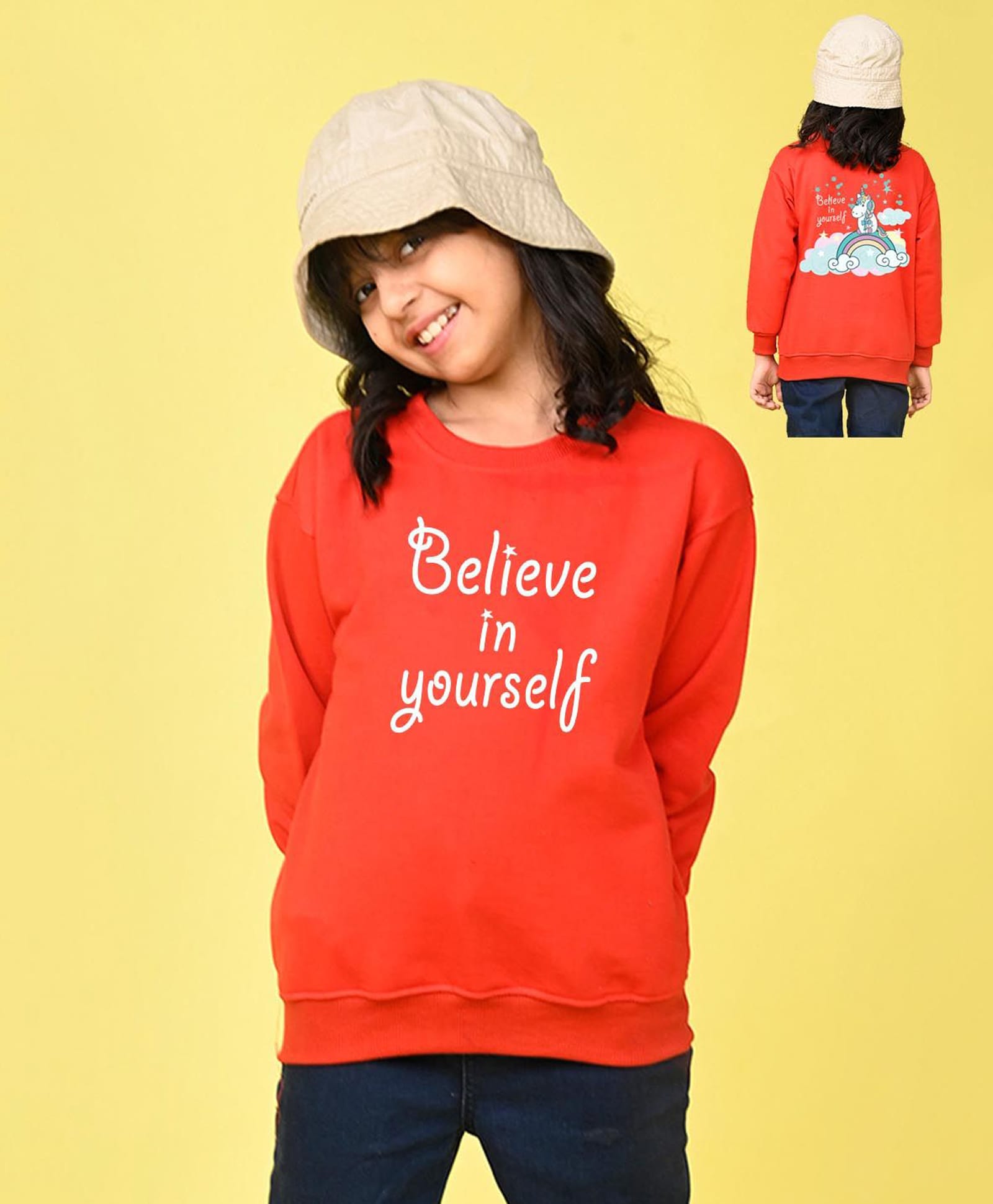 NUSYL Fleece Knit Full Sleeves Believe In Yourself Text Printed Light Winter Sweatshirt - Red-picture-22