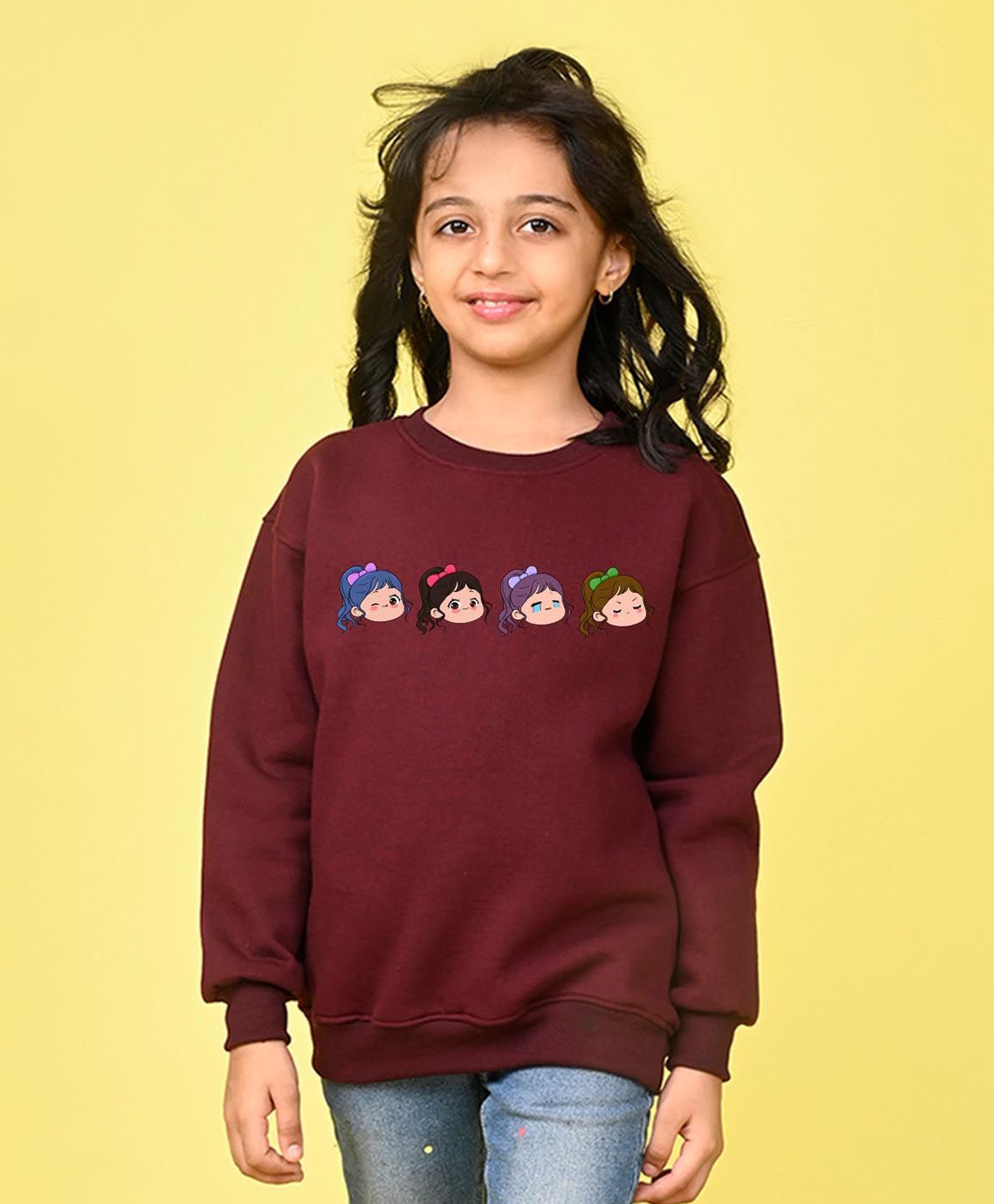 NUSYL Fleece Knit Full Sleeves Cute Girls Printed Light Winter Sweatshirt - Maroon-picture-20