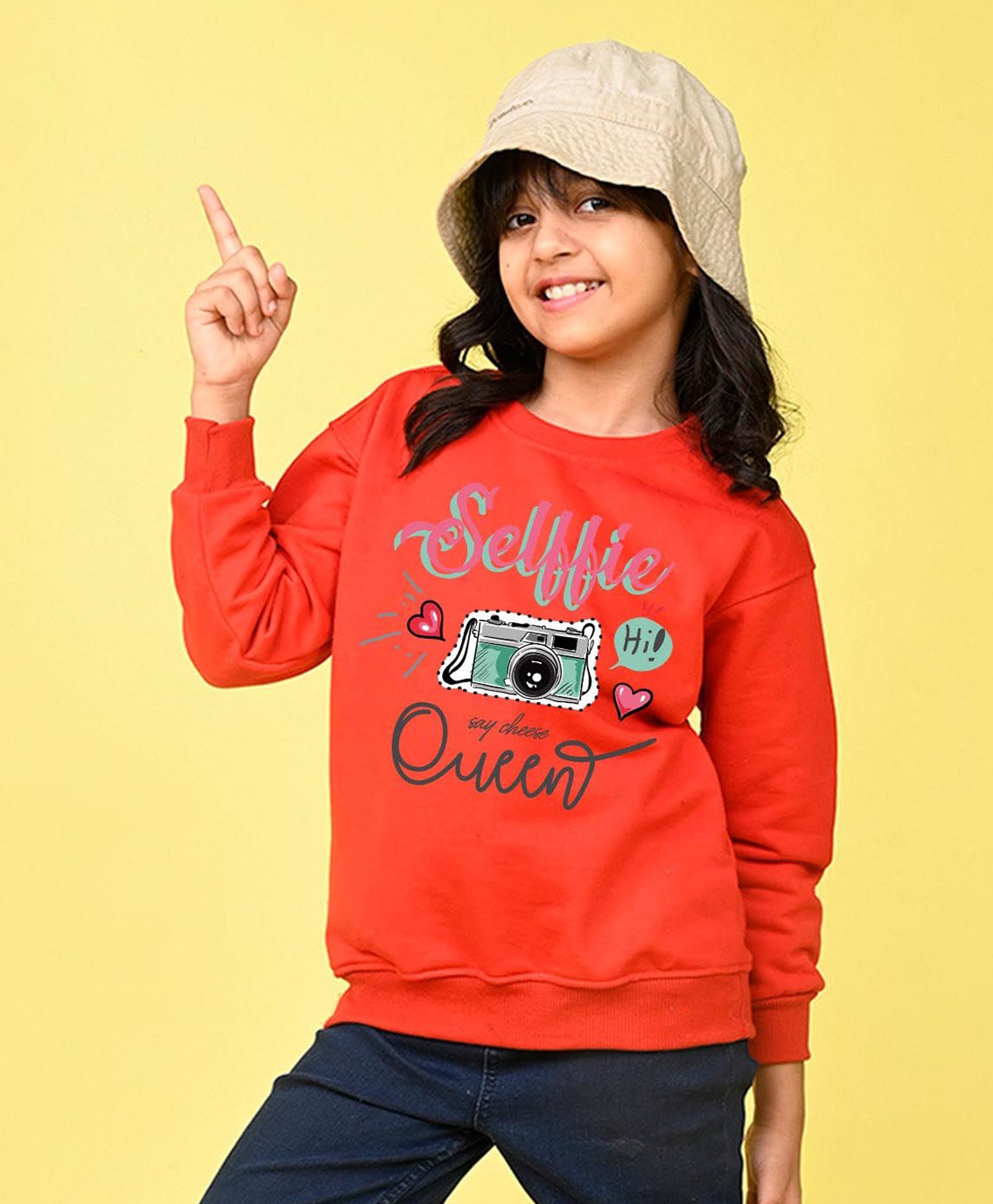 NUSYL Fleece Knit Full Sleeves Selffie Queen Text Printed Light Winter Sweatshirt - Red-picture-35
