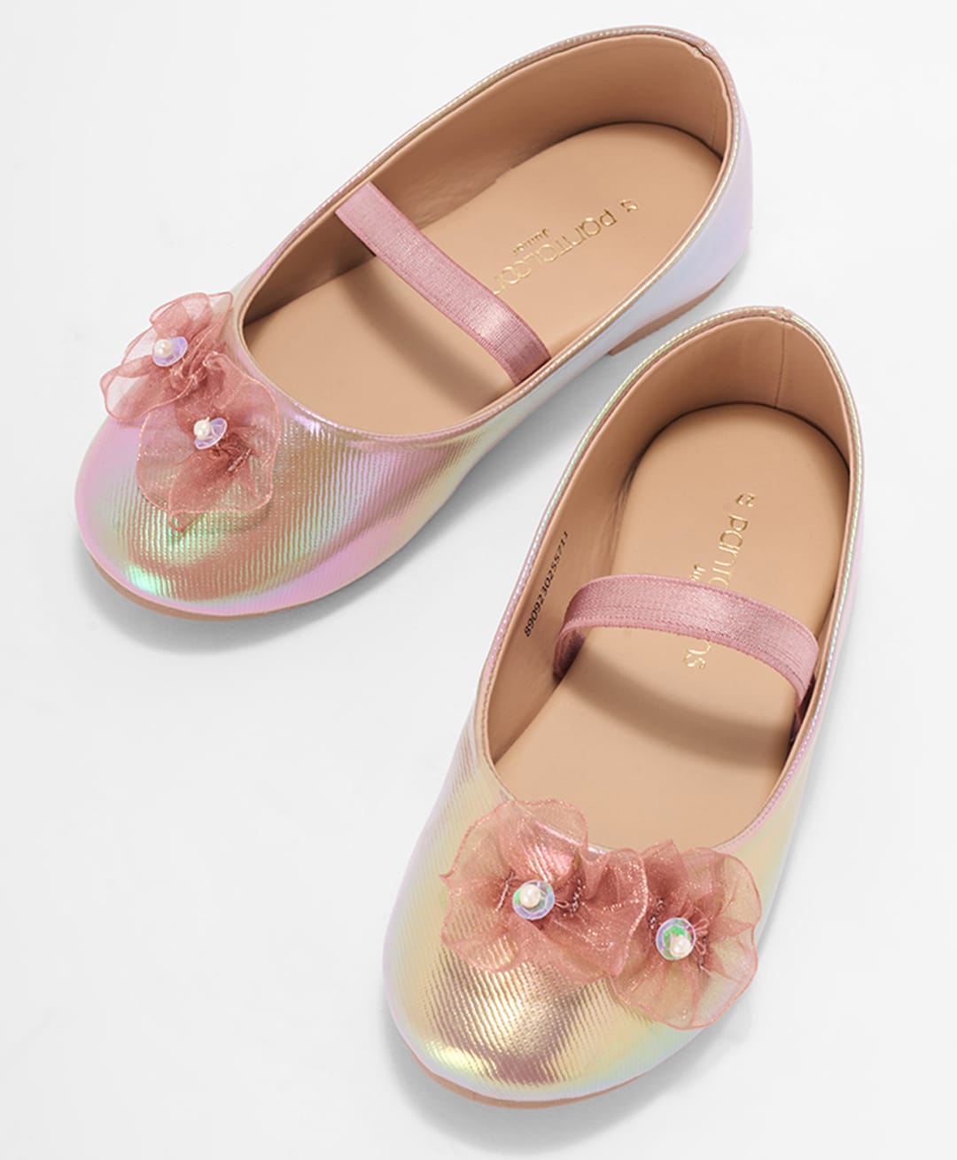 Pantaloons Junior Floral Applique Detailed Slip On Metallic Mary Jane Ballerinas - Pink-picture-41