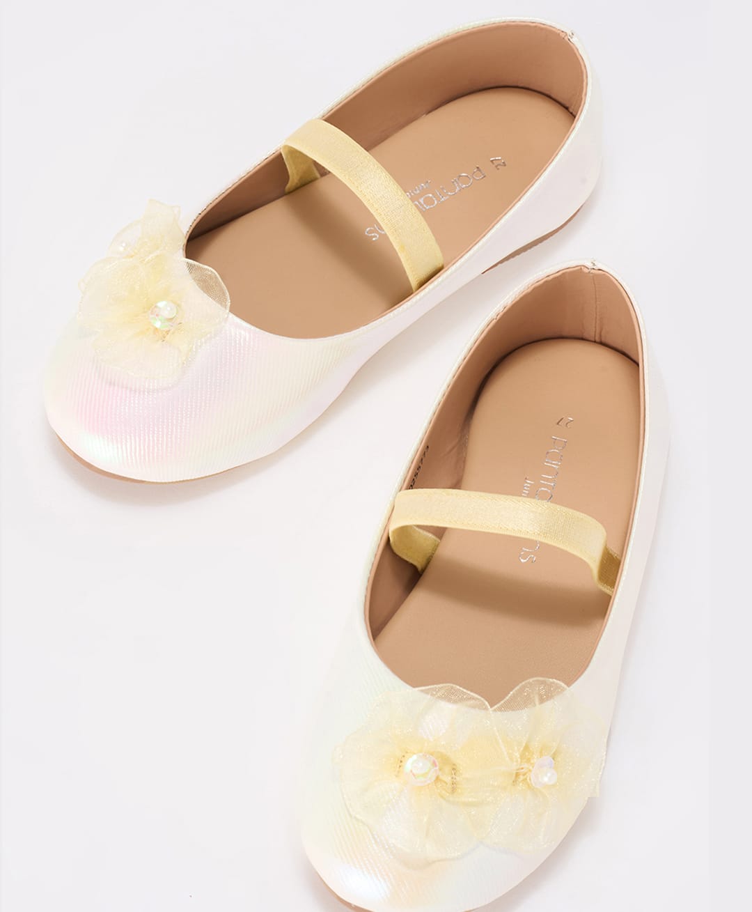 Pantaloons Junior Floral Applique Detailed Slip On Metallic Mary Jane Ballerinas - White-image-31