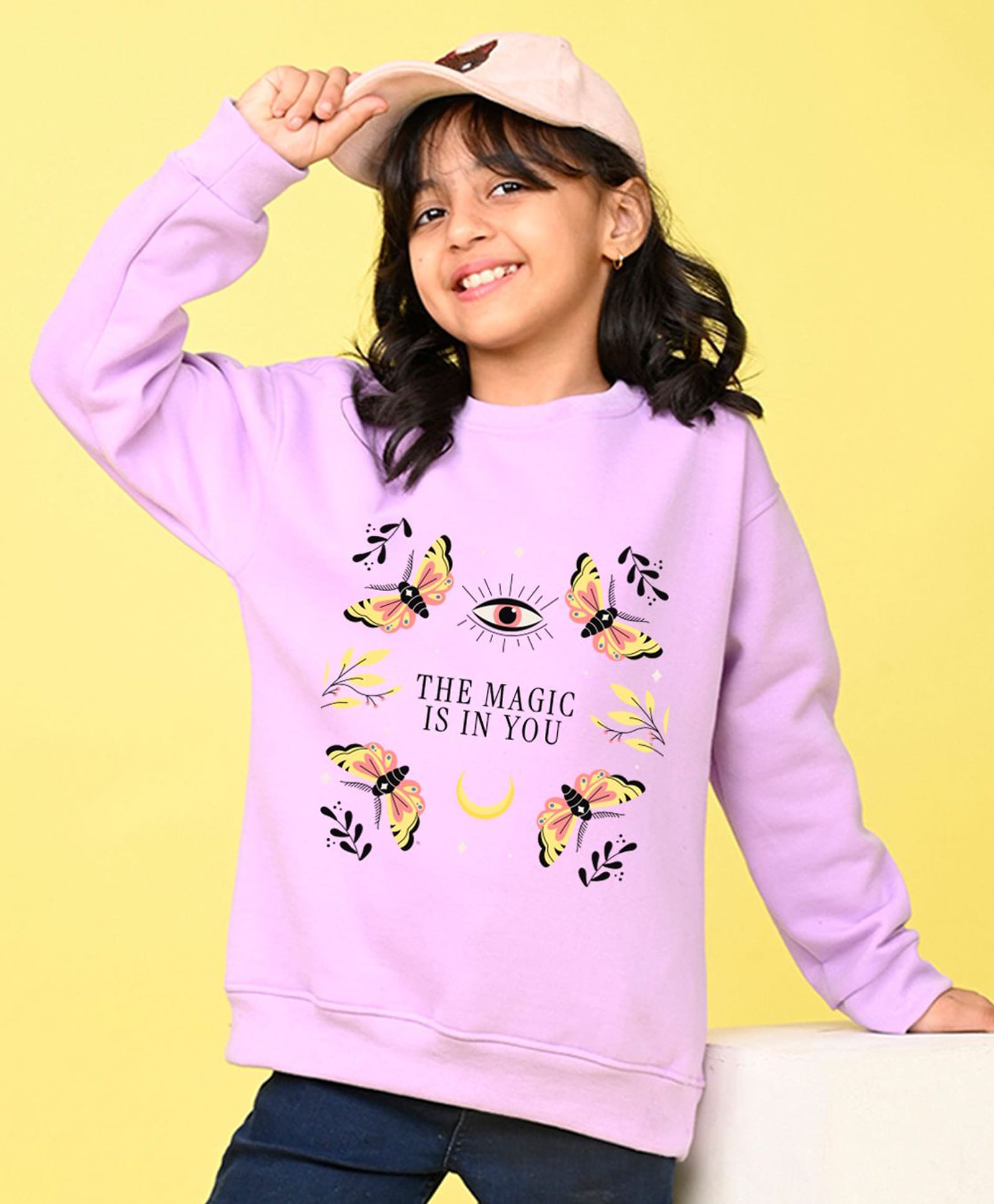 NUSYL Fleece Knit Full Sleeves The Magic Is In You Text Printed Light Winter Sweatshirt - Lilac-picture-21
