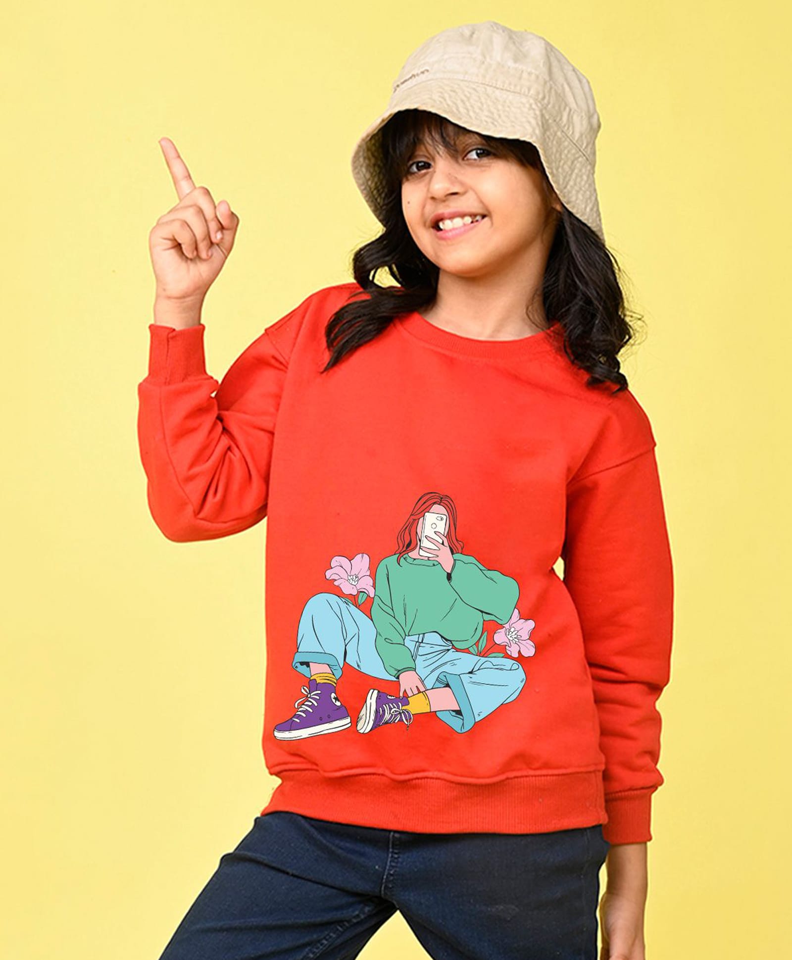 NUSYL Fleece Knit Full Sleeves Girl Printed Light Winter Sweatshirt - Red-picture-15